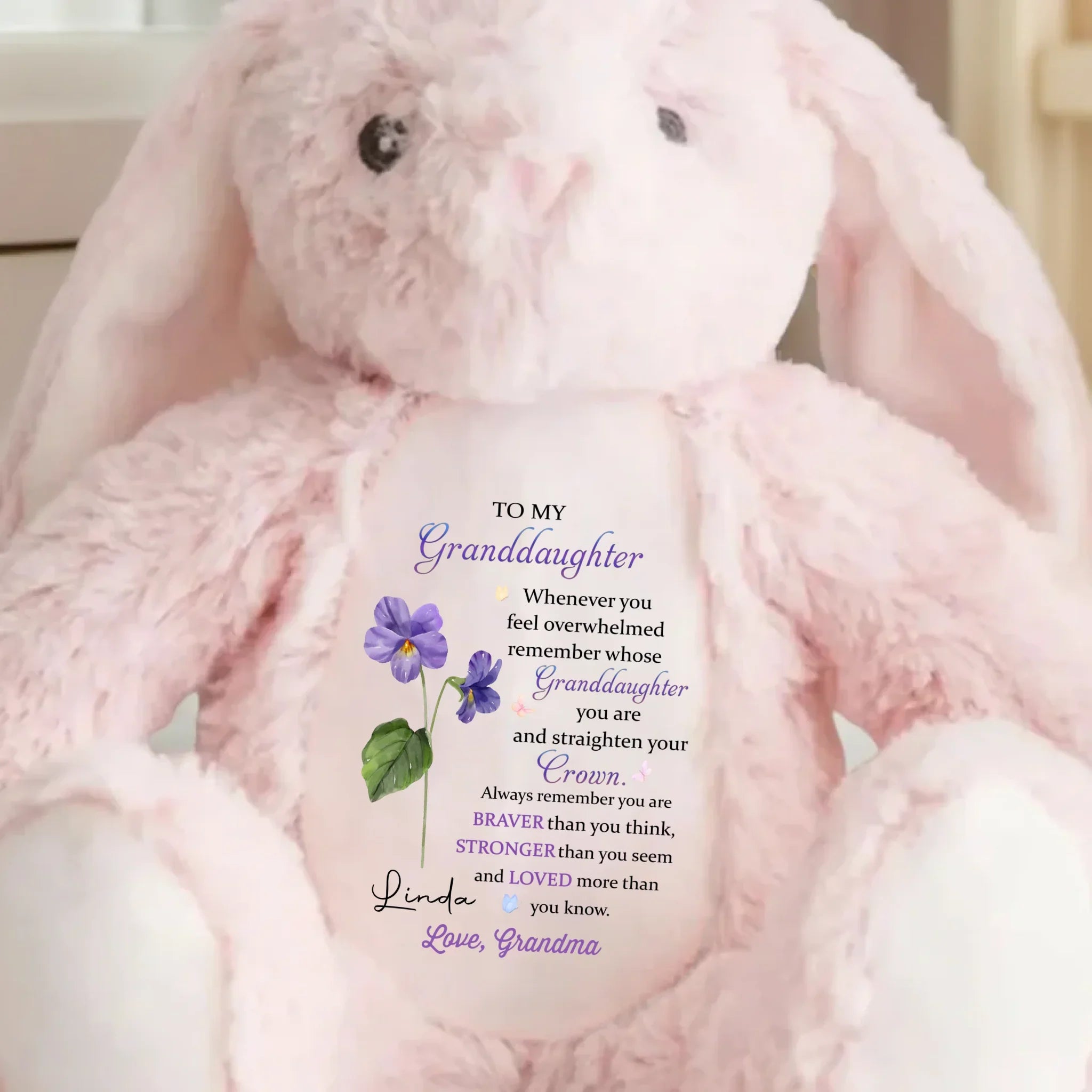 Keep Your Crown High, Sweet Girl - Family Personalized Custom Easter Bunny Plush - Gift For Daughter, Granddaughter