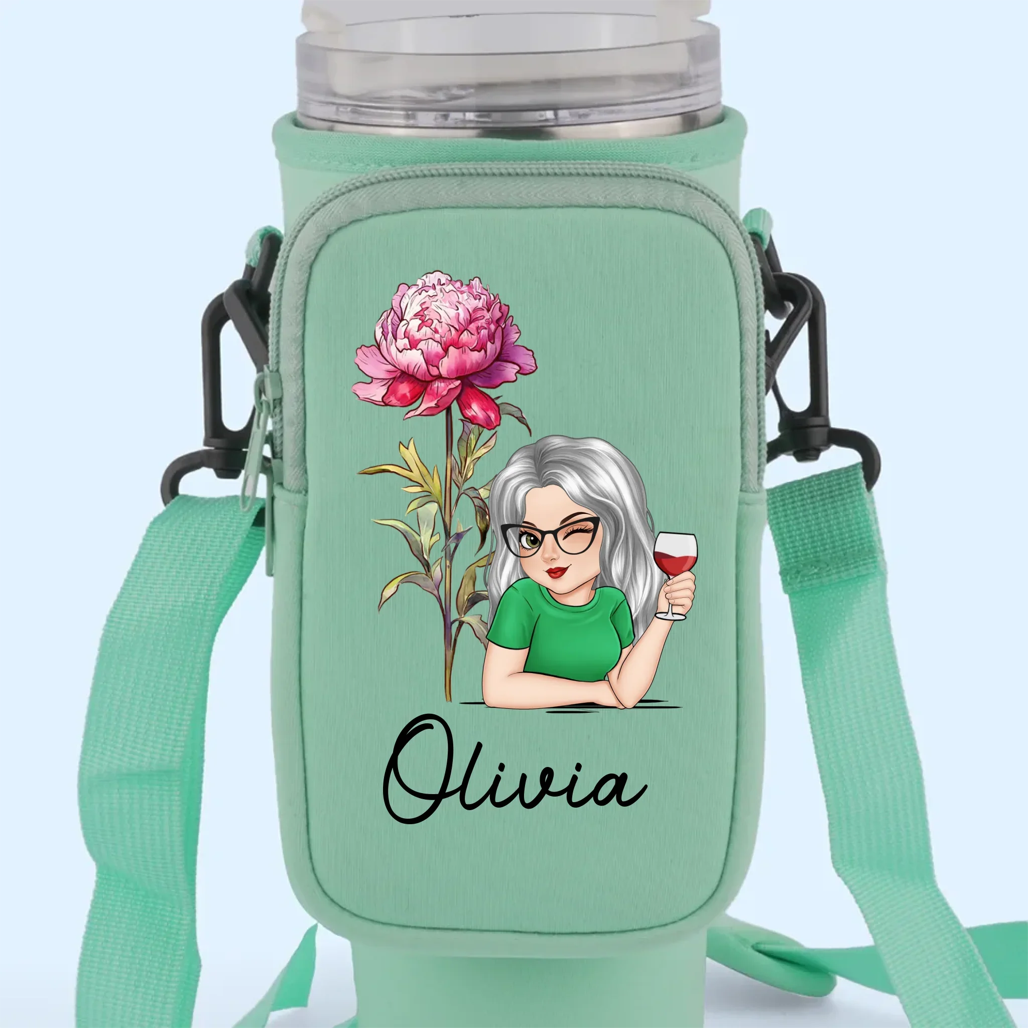 Let Your Soul Blossom - Family Personalized Custom Neoprene Water Bottle Carrier With Pocket - Gift For Yourself, Best Friends, Siblings, Family Members