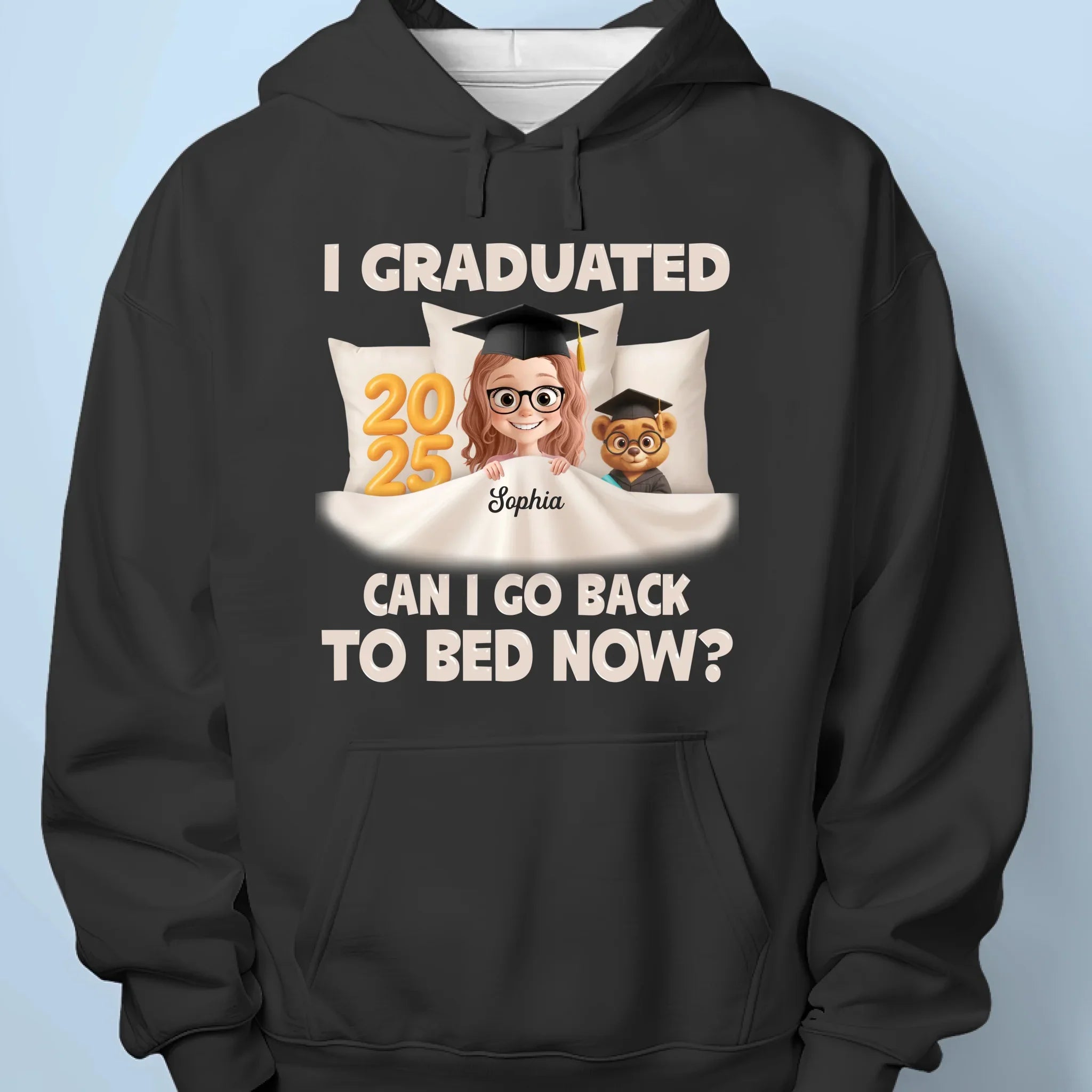 Graduated and Exhausted - Family Personalized Custom Unisex T-shirt, Premium T-shirt, Hoodie - Graduation Gift For Family Members, Siblings, Brothers, Sisters