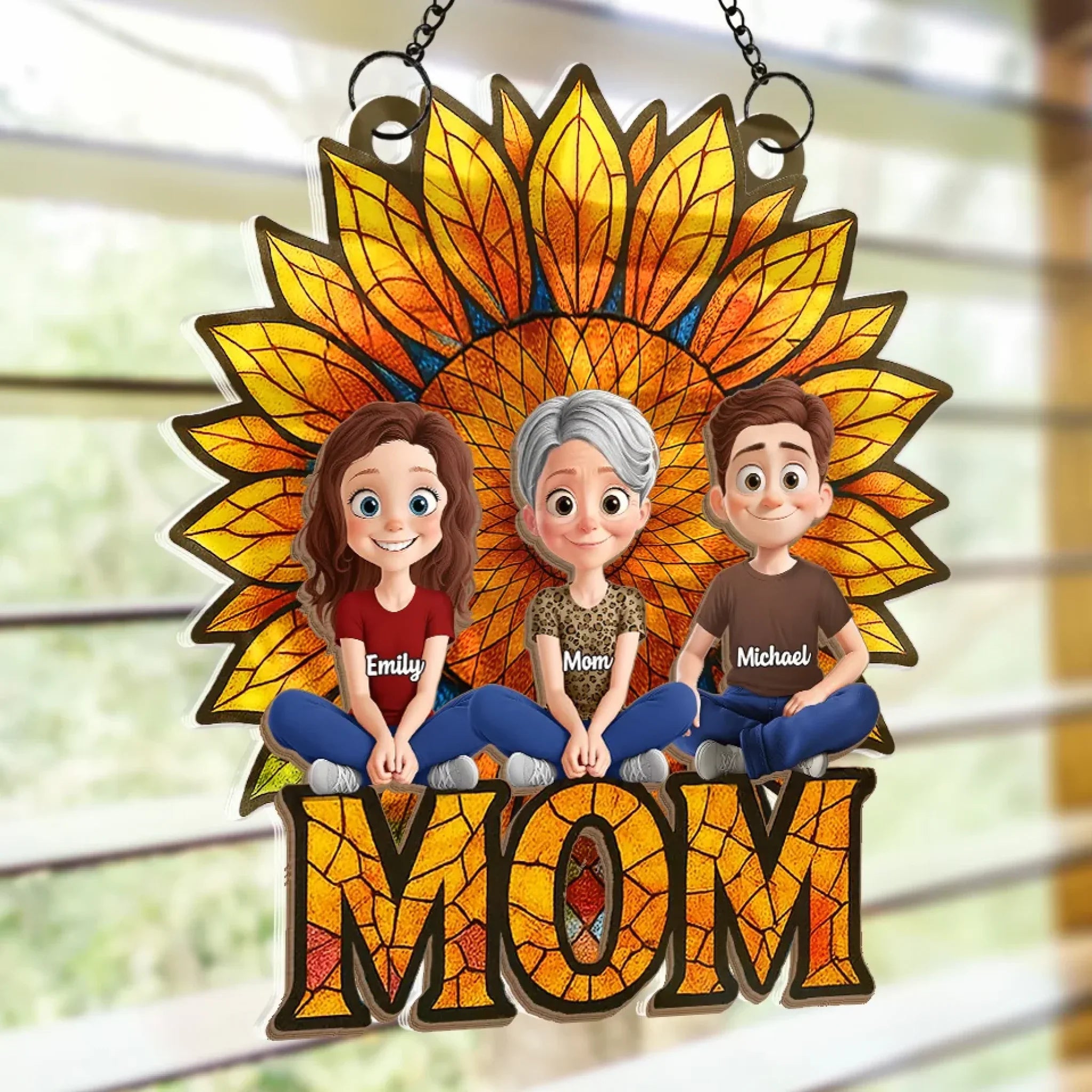 She’s The Sunshine That Holds Us Together - Family Personalized Window Hanging Suncatcher Ornament - Mother's Day, Gift For Mom, Grandma
