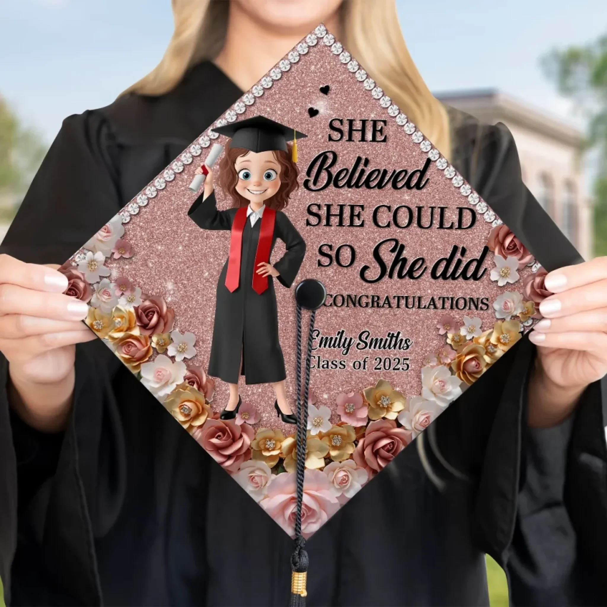 Dream Big Shine Bright - Family Personalized Custom Graduation Cap - Graduation Gift For Family Members, Siblings, Brothers, Sisters