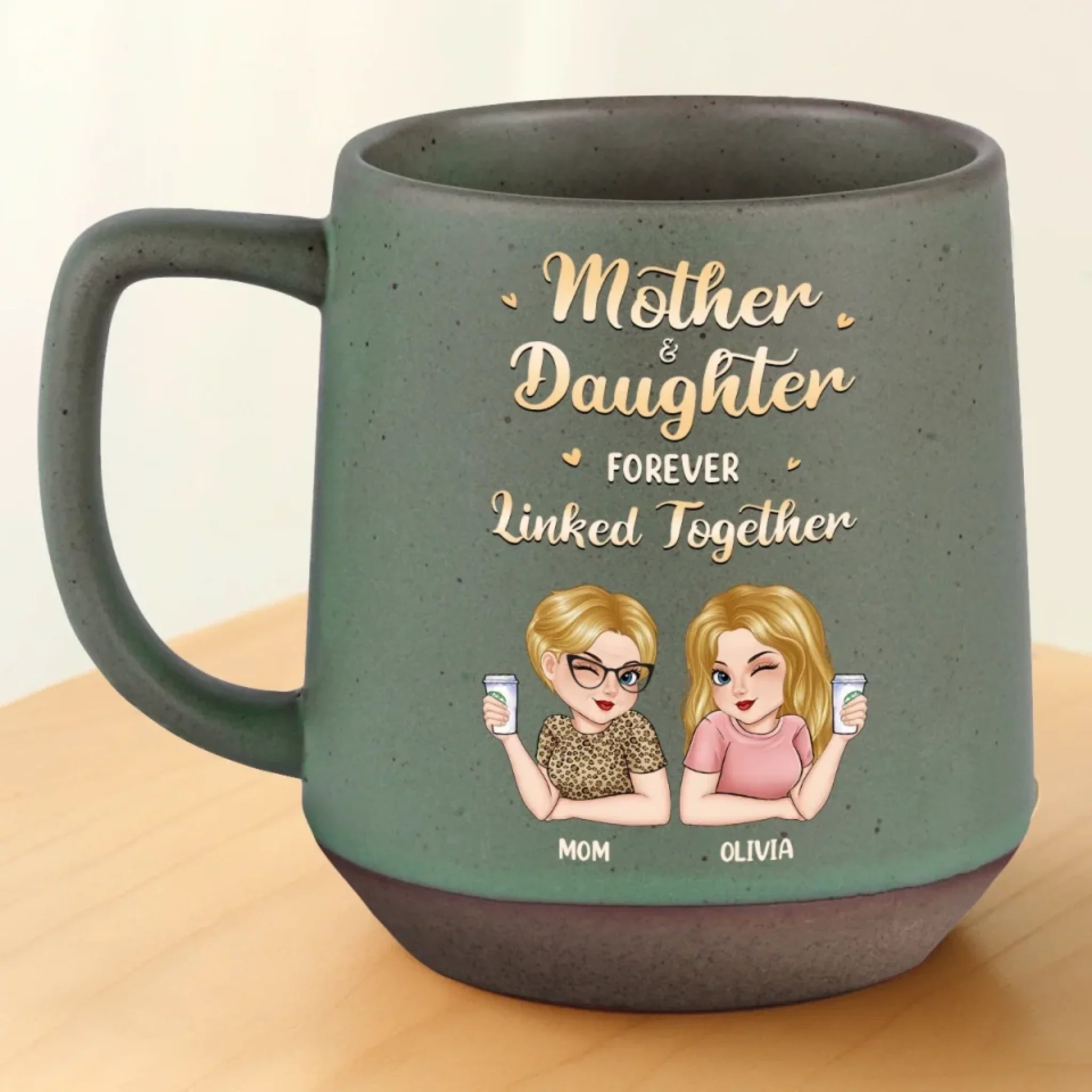 Mom & Daughter Forever Linked Together - Family Personalized Custom Printed Stoneware 12oz Mug - Mother's Day, Gift For Mom, Daughter