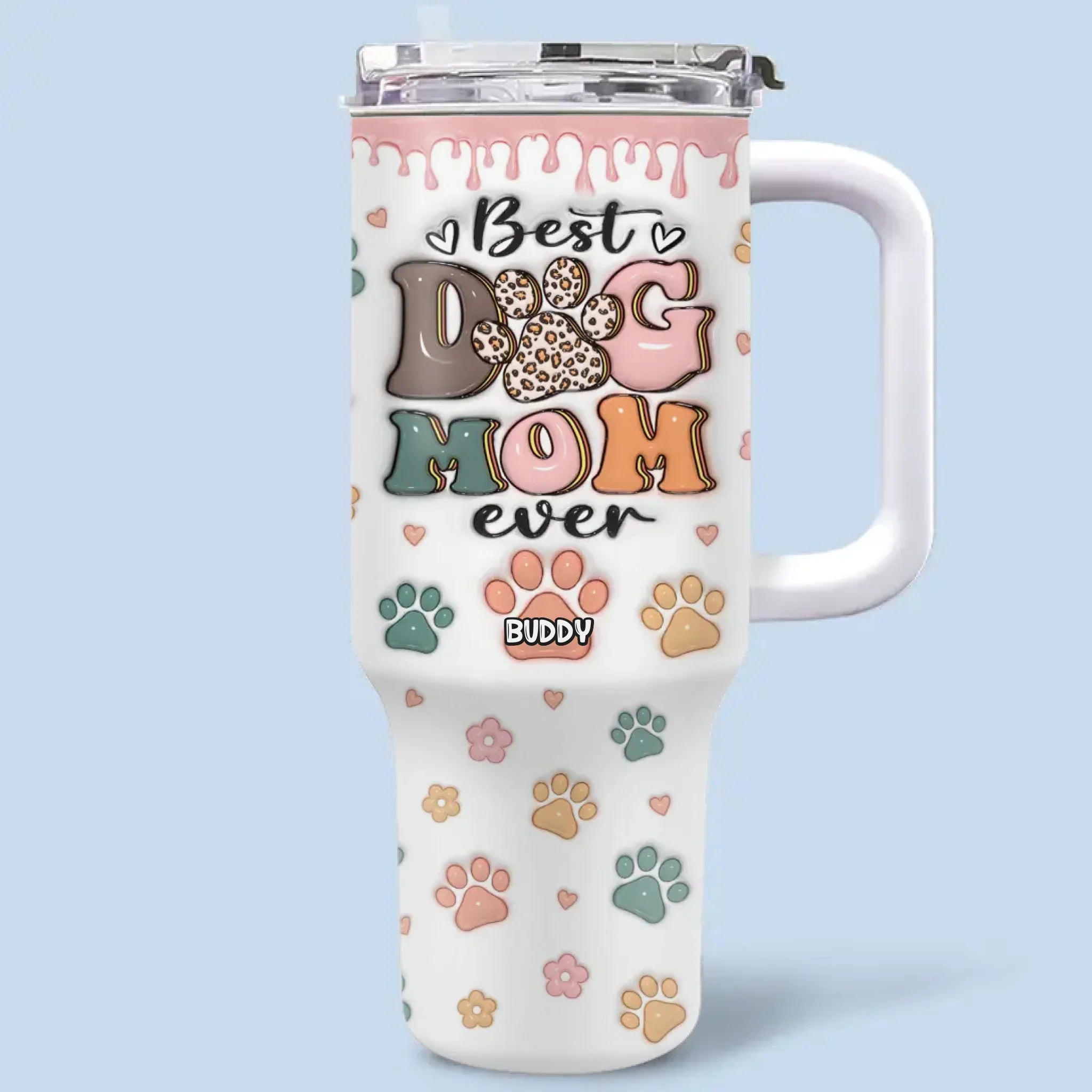 My Kids Have Paws - Dog Personalized Custom 3D Inflated Effect Printed 40 Oz Stainless Steel Tumbler With Handle - Gift For Pet Owners, Pet Lovers