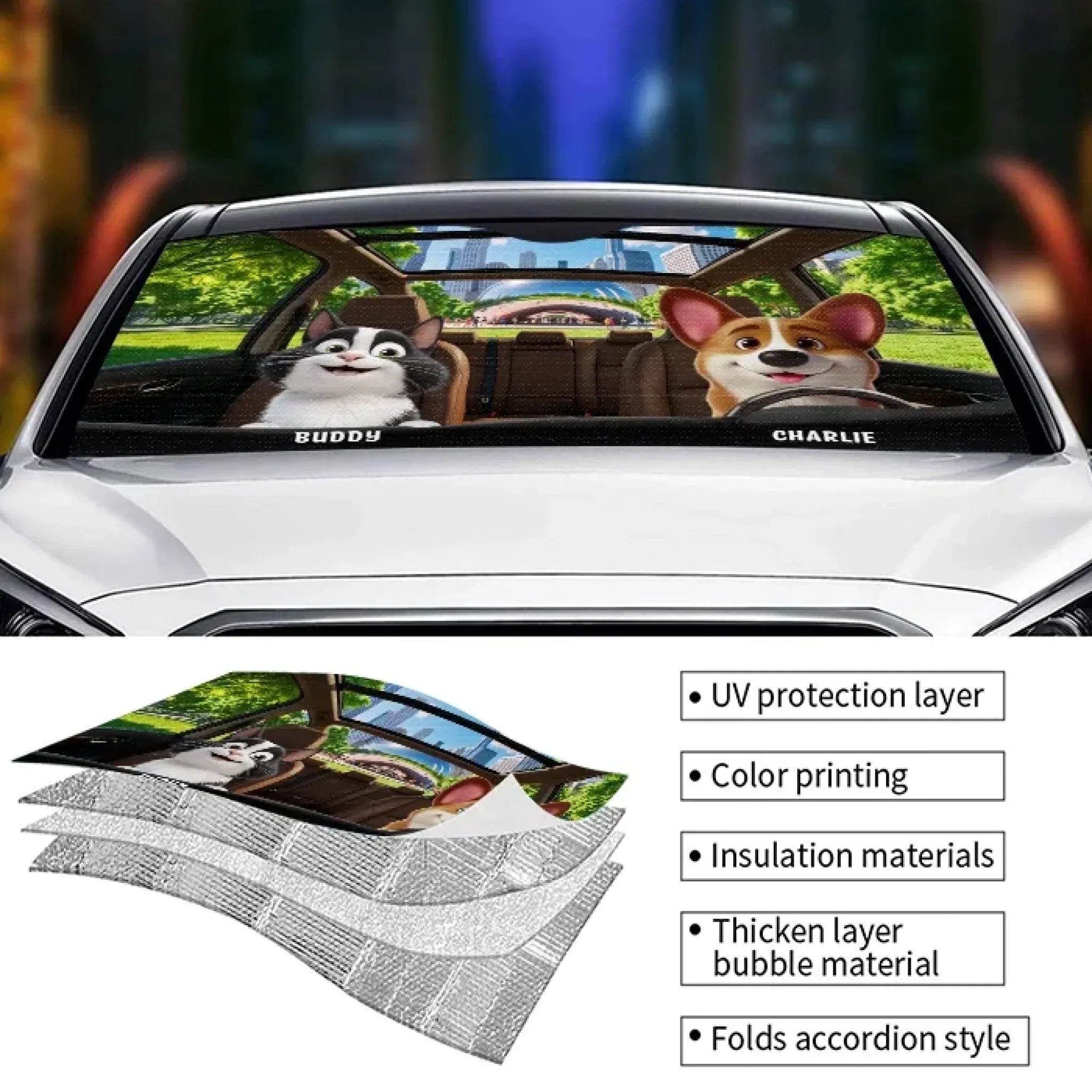 Cruisin’ With My Co-Pawlots - Dog & Cat Personalized Custom Auto Windshield Sunshade, Car Window Protector - Gift For Pet Owners, Pet Lovers