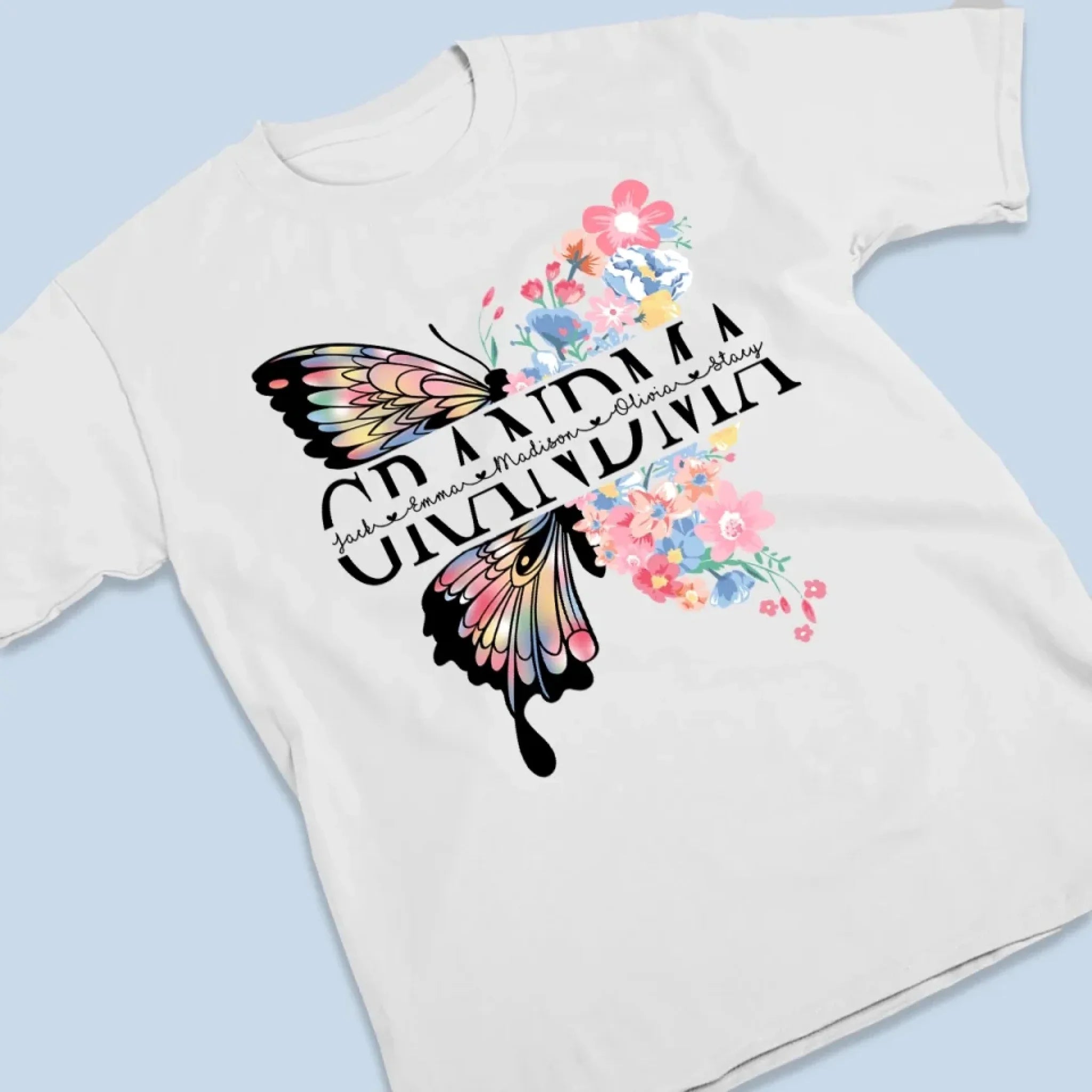 Graceful Like A Butterfly, Strong Like A Grandma - Family Personalized Custom Unisex T-shirt, Premium T-shirt, Hoodie - Mother's Day, Gift For Mom, Grandma
