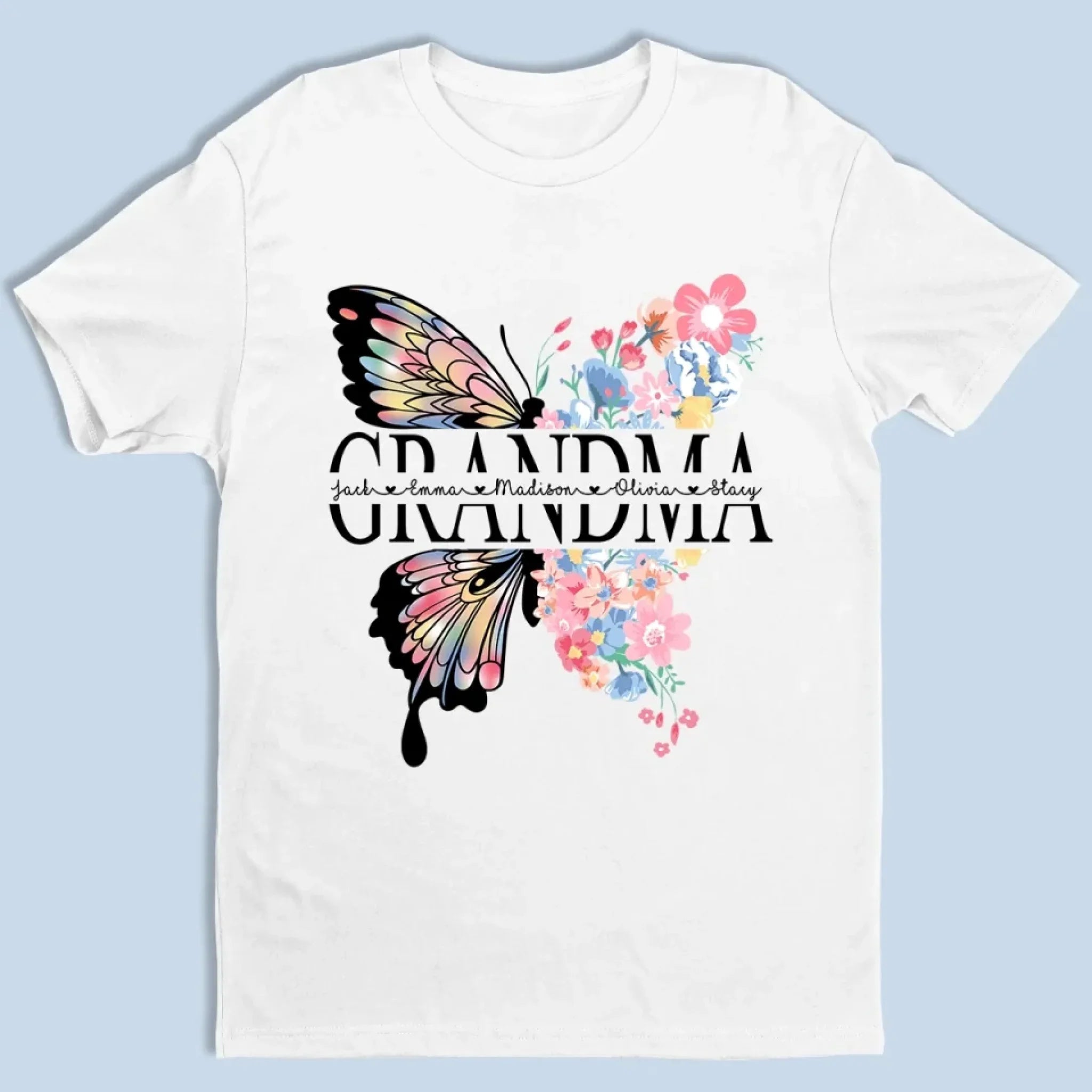 Graceful Like A Butterfly, Strong Like A Grandma - Family Personalized Custom Unisex T-shirt, Premium T-shirt, Hoodie - Mother's Day, Gift For Mom, Grandma
