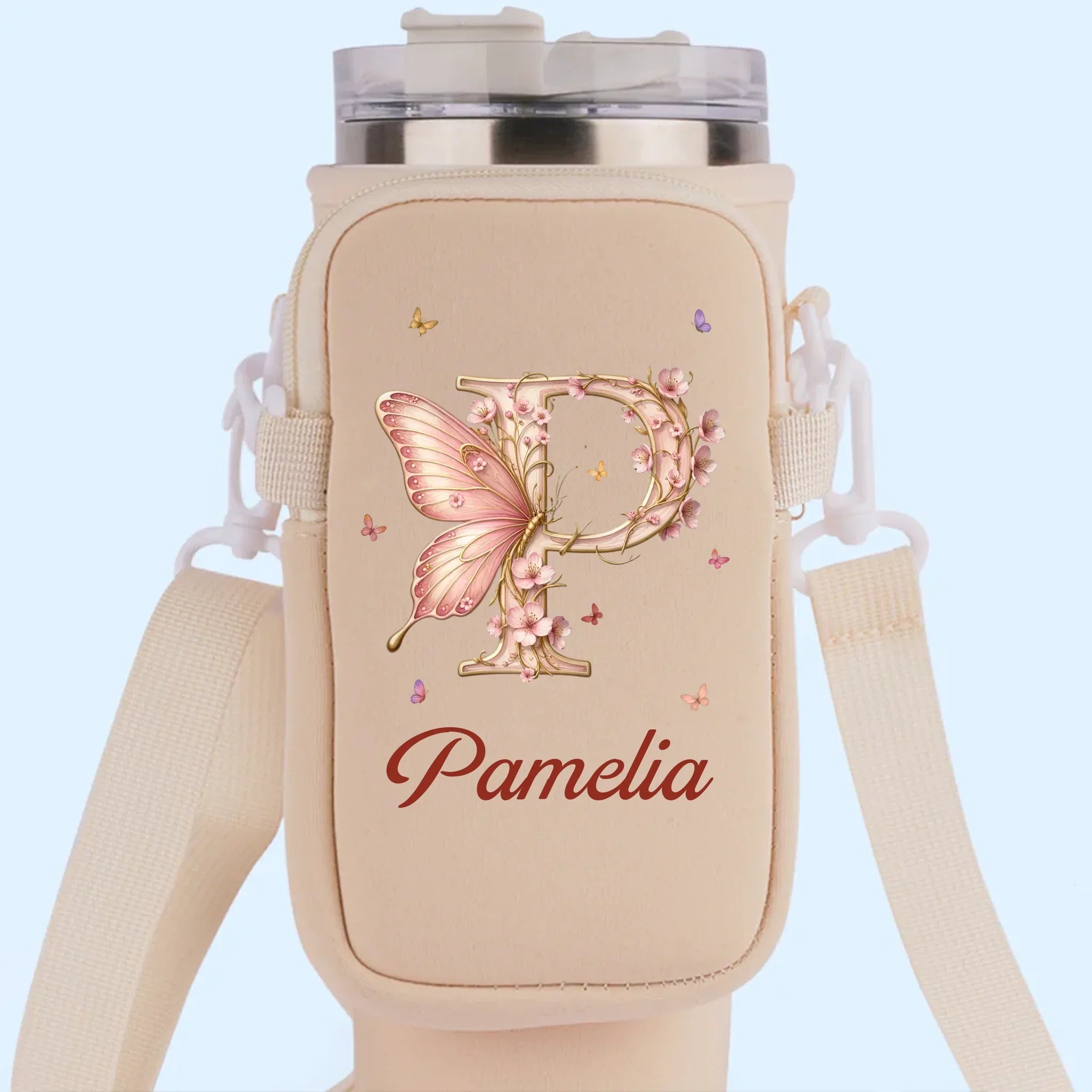 Let Your Soul Blossom & Your Spirit Fly - Family Personalized Custom Neoprene Water Bottle Carrier With Pocket - Gift For Yourself, Best Friends, Siblings, Family Members