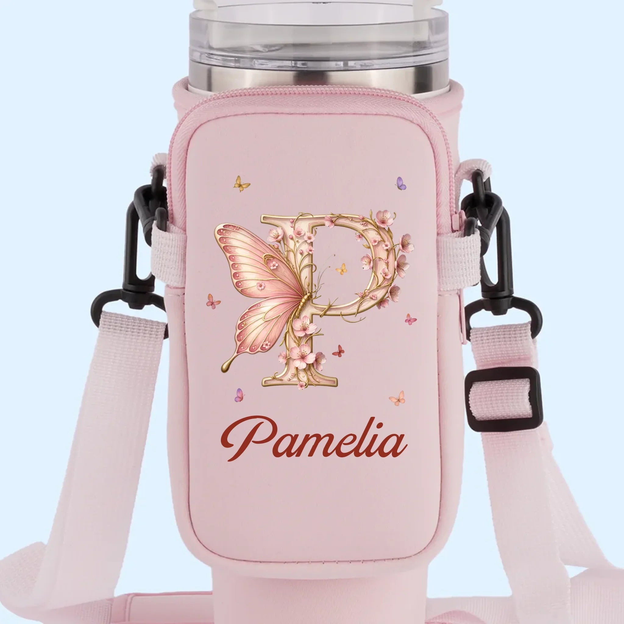 Let Your Soul Blossom & Your Spirit Fly - Family Personalized Custom Neoprene Water Bottle Carrier With Pocket - Gift For Yourself, Best Friends, Siblings, Family Members