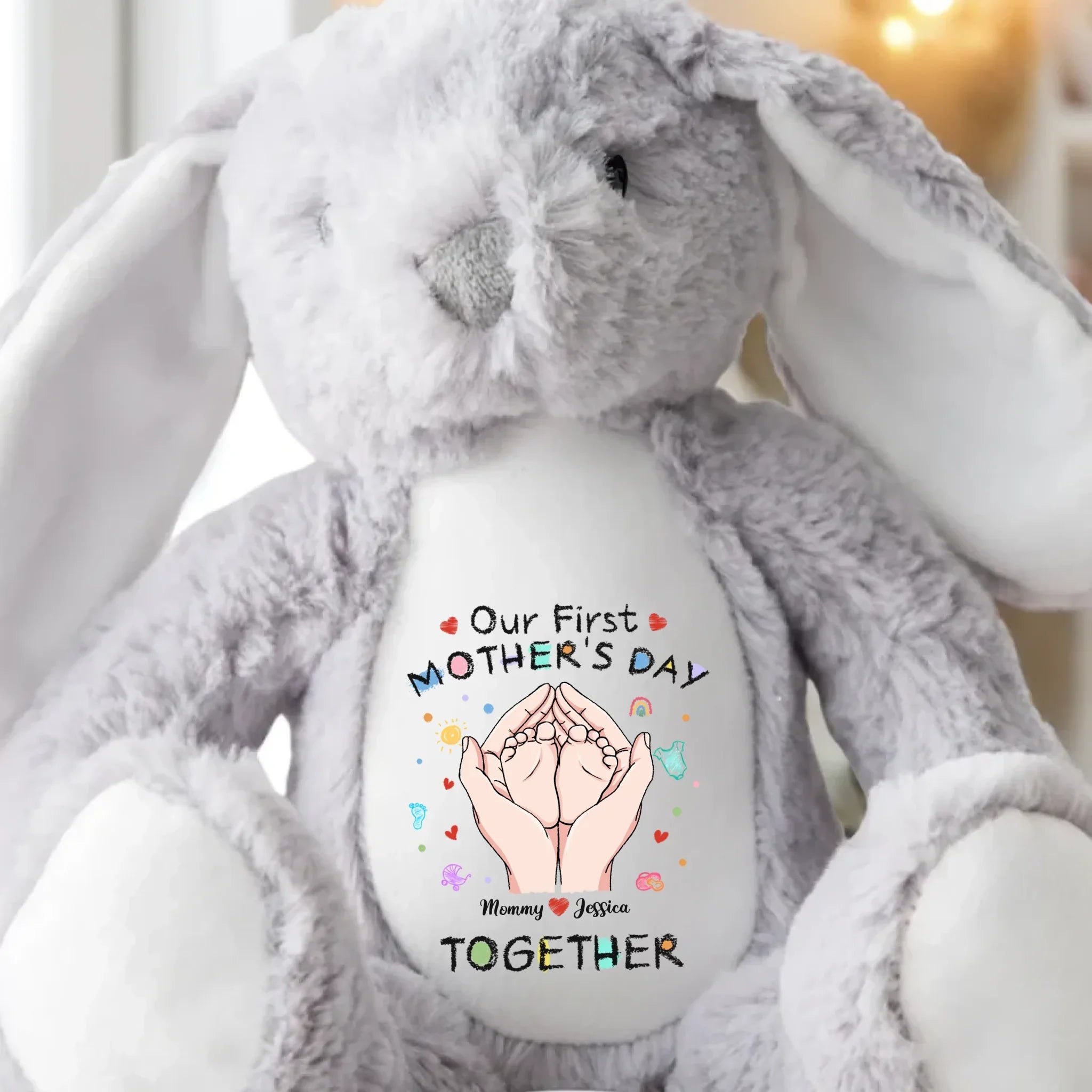 Tiny Feet, Big Love - Family Personalized Custom Easter Bunny Plush - Mother's Day, Baby Shower Gift, Gift For First Mom