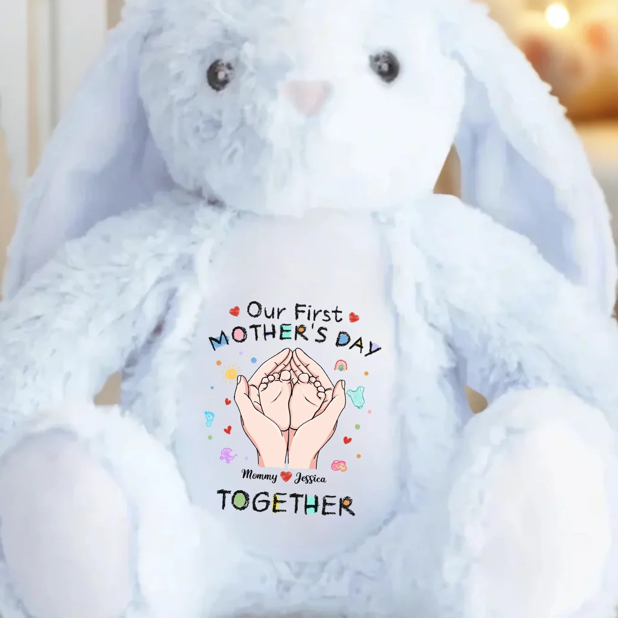Tiny Feet, Big Love - Family Personalized Custom Easter Bunny Plush - Mother's Day, Baby Shower Gift, Gift For First Mom