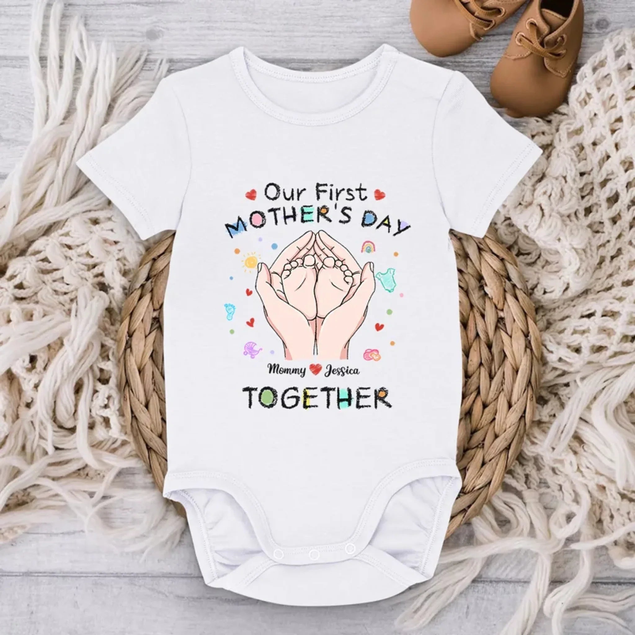 Together from Day One - Family Personalized Custom Baby Onesie - Mother's Day, Baby Shower Gift, Gift For First Mom