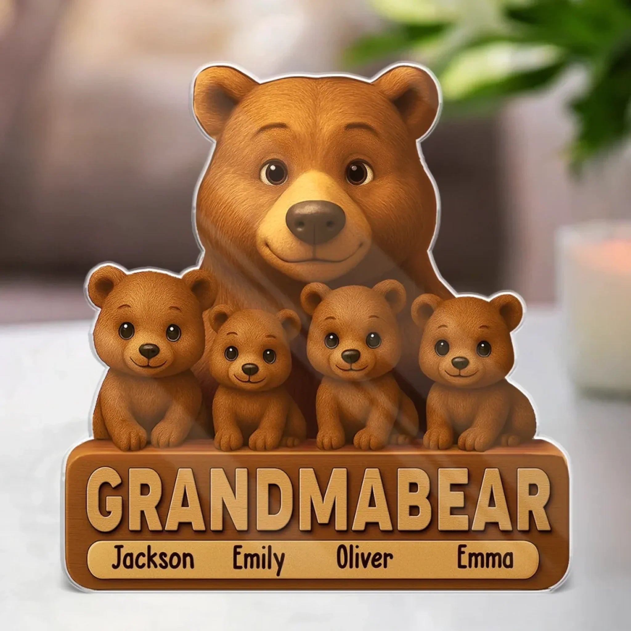 Rooted In Love, Protected Like A Bear - Family Personalized Custom Acrylic Plaque Custom Shape - Mother's Day, Gift For Mom, Grandma