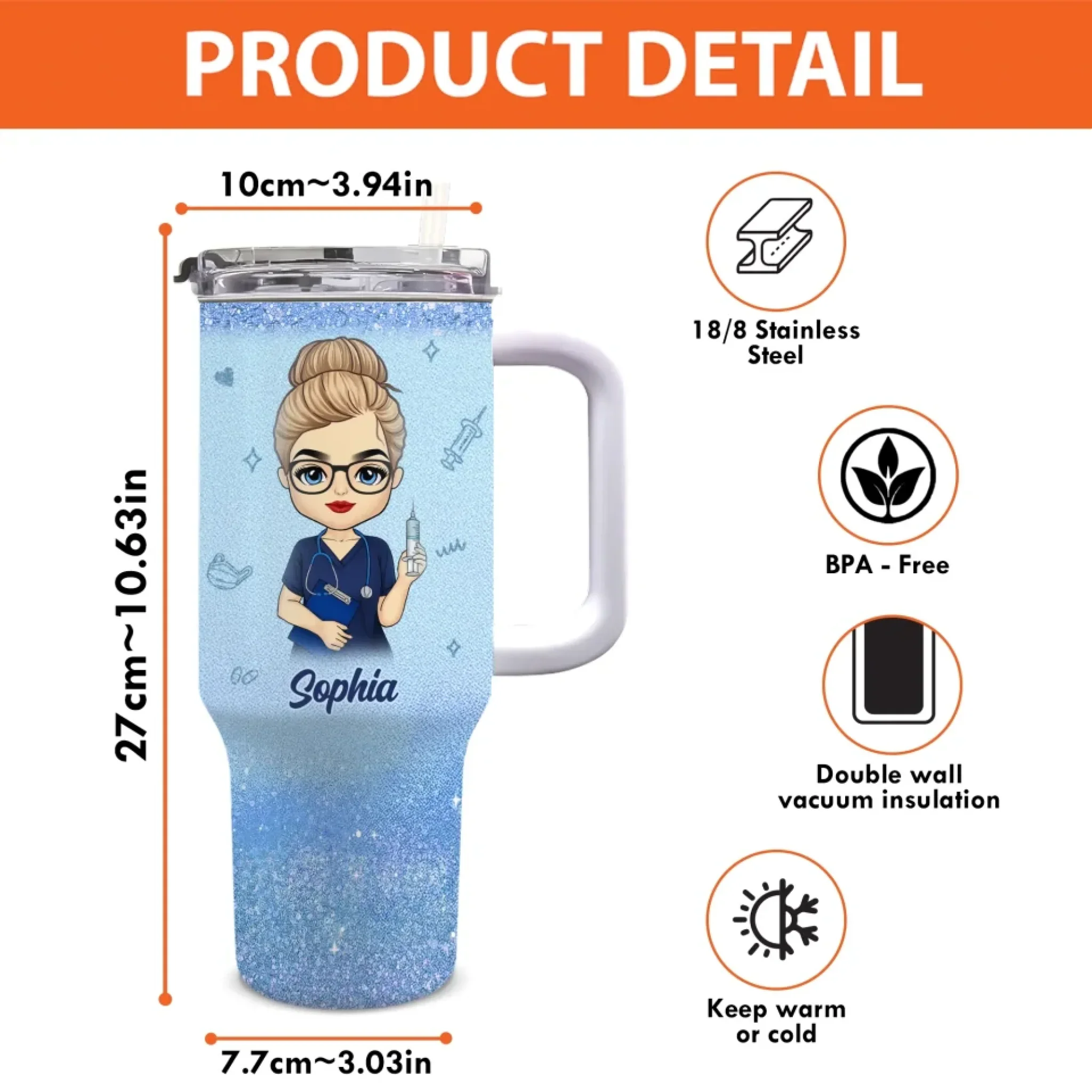 Grace Under Pressure, That’s A Nurse - Nurse Personalized Custom 40 Oz Stainless Steel Tumbler With Handle - Appreciation, Thank You Gift, Nurse Life, Doctor Life