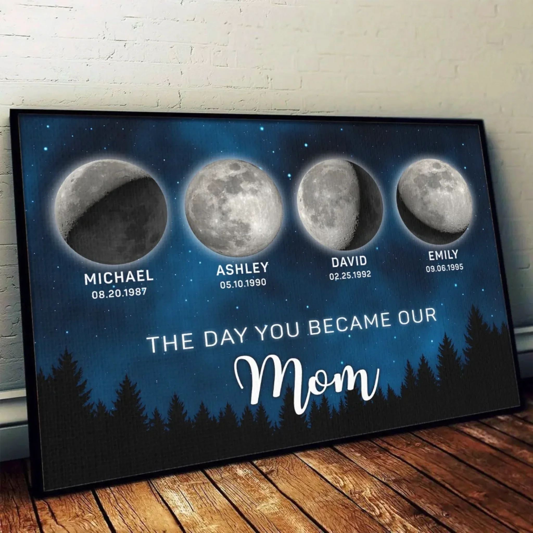 The Moon Glowed Brighter The Day You Became Mom - Family Personalized Custom Horizontal Poster - Mother's Day, Gift For Mom, Grandma