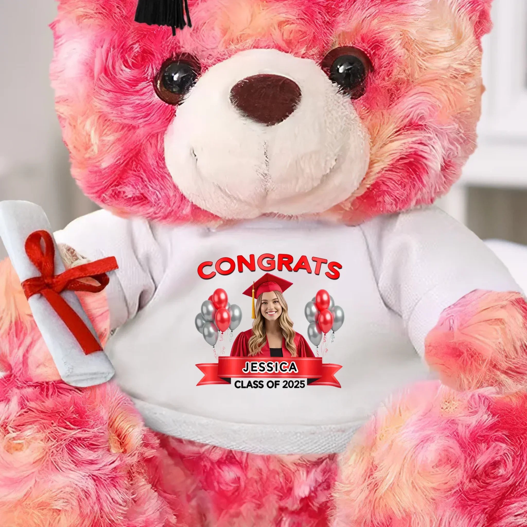 Custom Photo Congrats, Future Begins Now - Family Personalized Custom Graduation Teddy Bear Plush - Graduation Gift For Family Members, Siblings, Brothers, Sisters