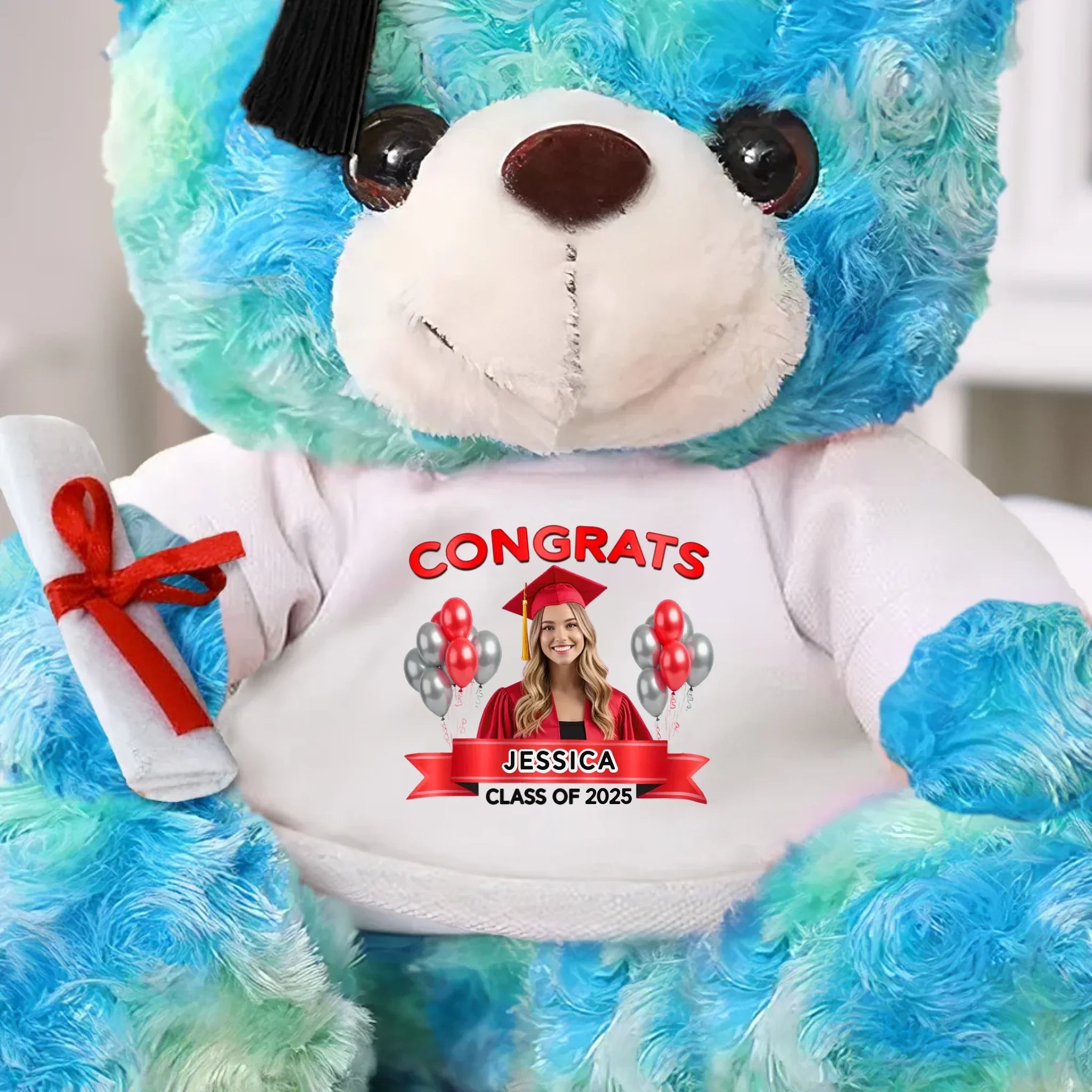 Custom Photo Congrats, Future Begins Now - Family Personalized Custom Graduation Teddy Bear Plush - Graduation Gift For Family Members, Siblings, Brothers, Sisters