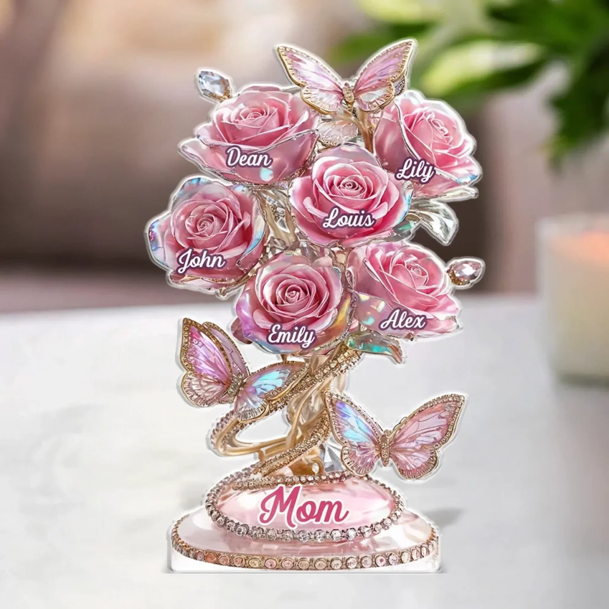 Each Rose Holds A Piece Of Your Heart - Family Personalized Custom Acrylic Plaque Custom Shape - Mother's Day, Gift For Mom, Grandma