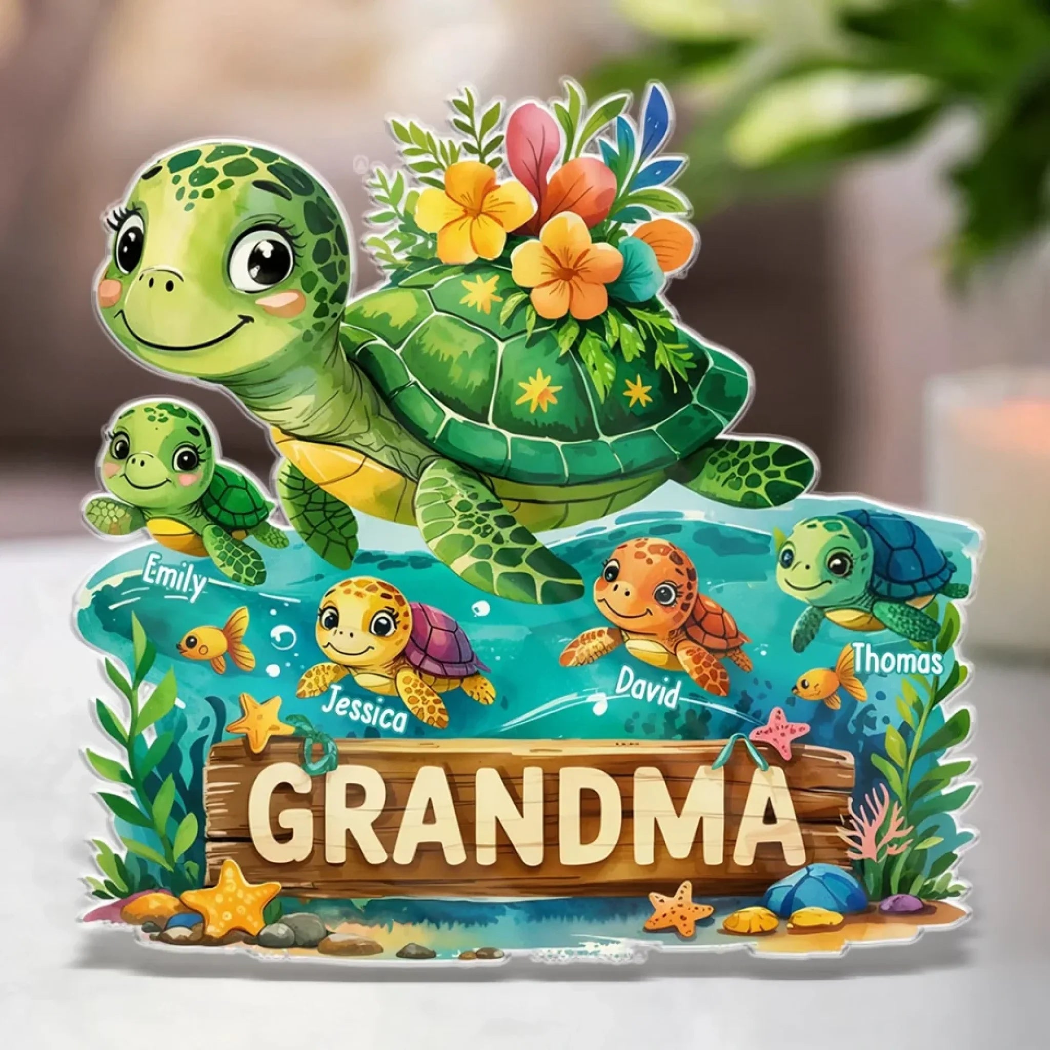 Swimming Through Life With Grandma’s Love - Family Personalized Custom Acrylic Plaque Custom Shape - Mother's Day, Gift For Mom, Grandma