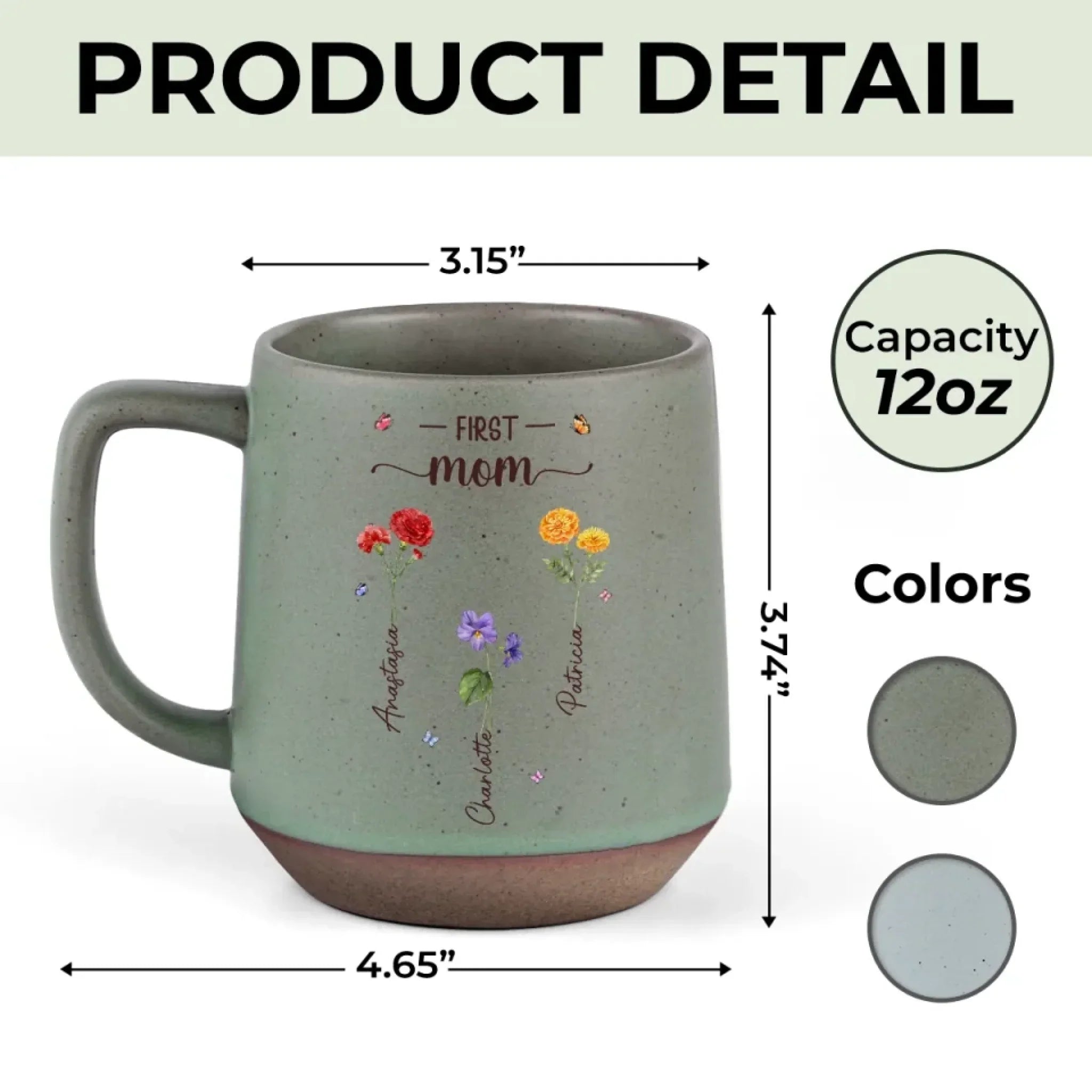 Her Garden Just Keeps Growing - Family Personalized Custom Printed Stoneware 12oz Mug - Mother's Day, Gift For Mom, Grandma