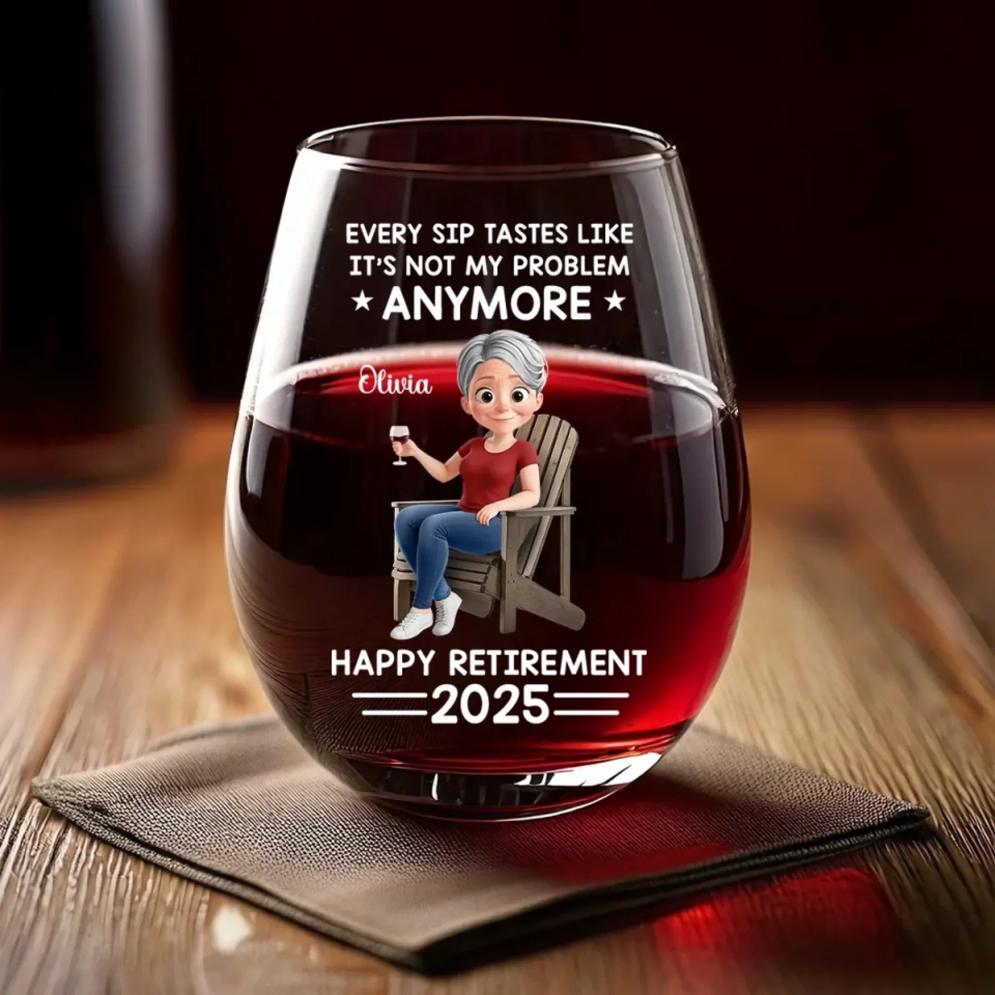 Officially Off The Clock - Personalized Custom Wine Glass - Appreciation, Retirement Gift For Yourself, Best Friends, Siblings, Family Members, Coworkers