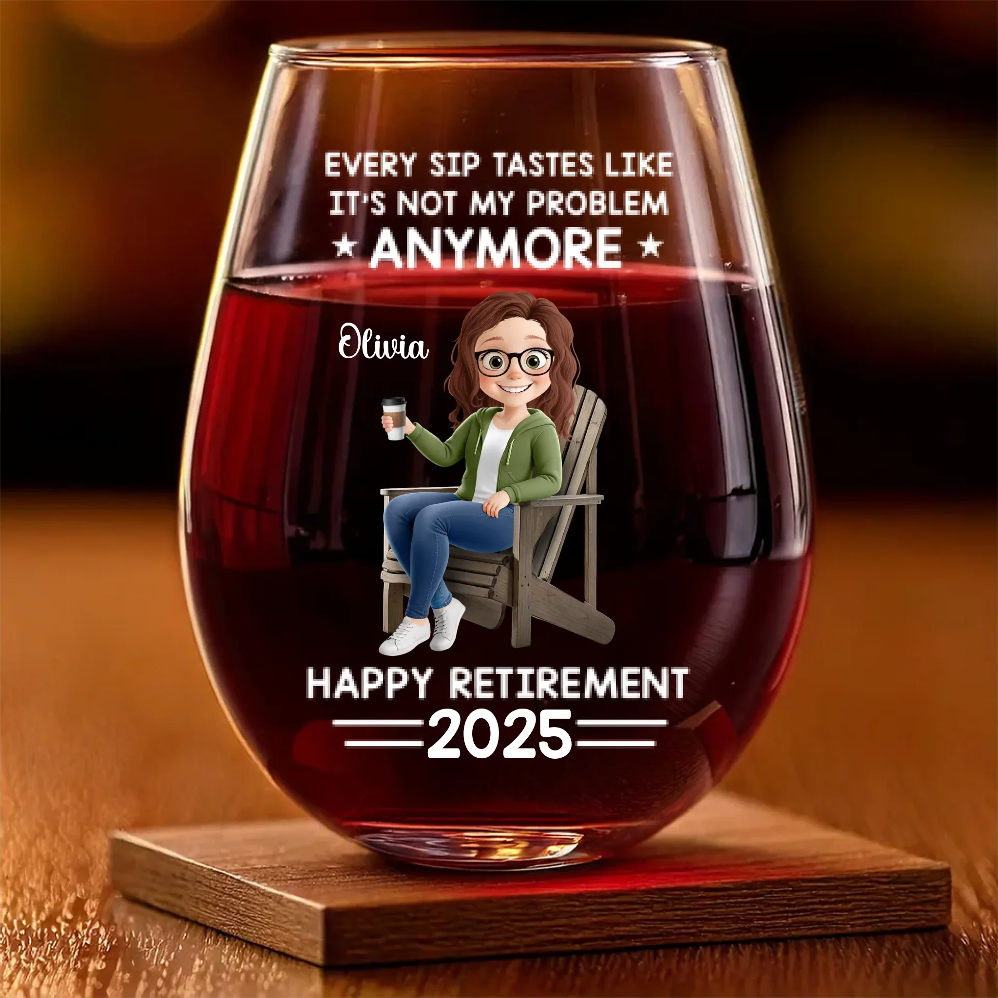 Officially Off The Clock - Personalized Custom Wine Glass - Appreciation, Retirement Gift For Yourself, Best Friends, Siblings, Family Members, Coworkers