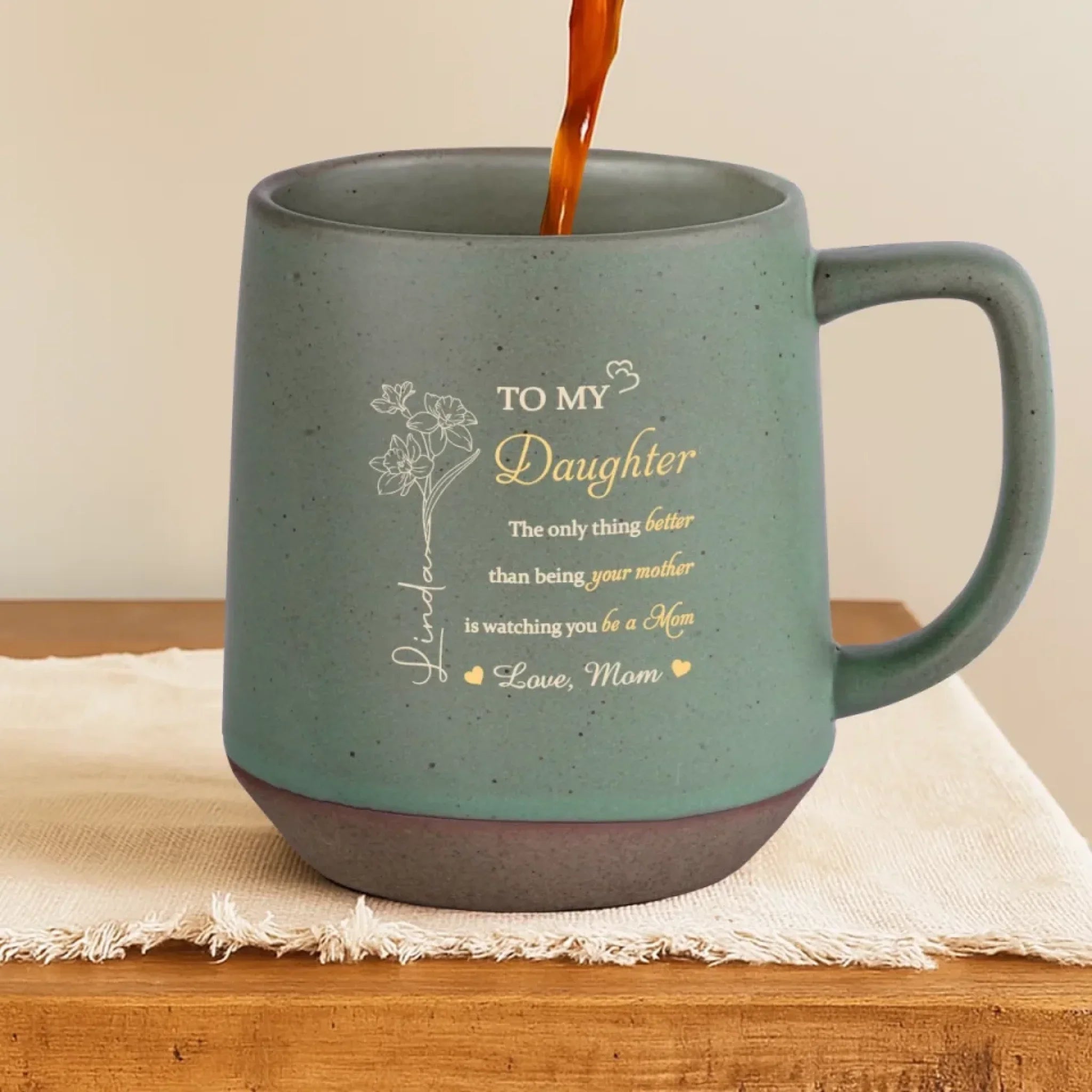From One Mom To Another - Family Personalized Custom Printed Stoneware 12oz Mug - Mother's Day, Gift For Daughter