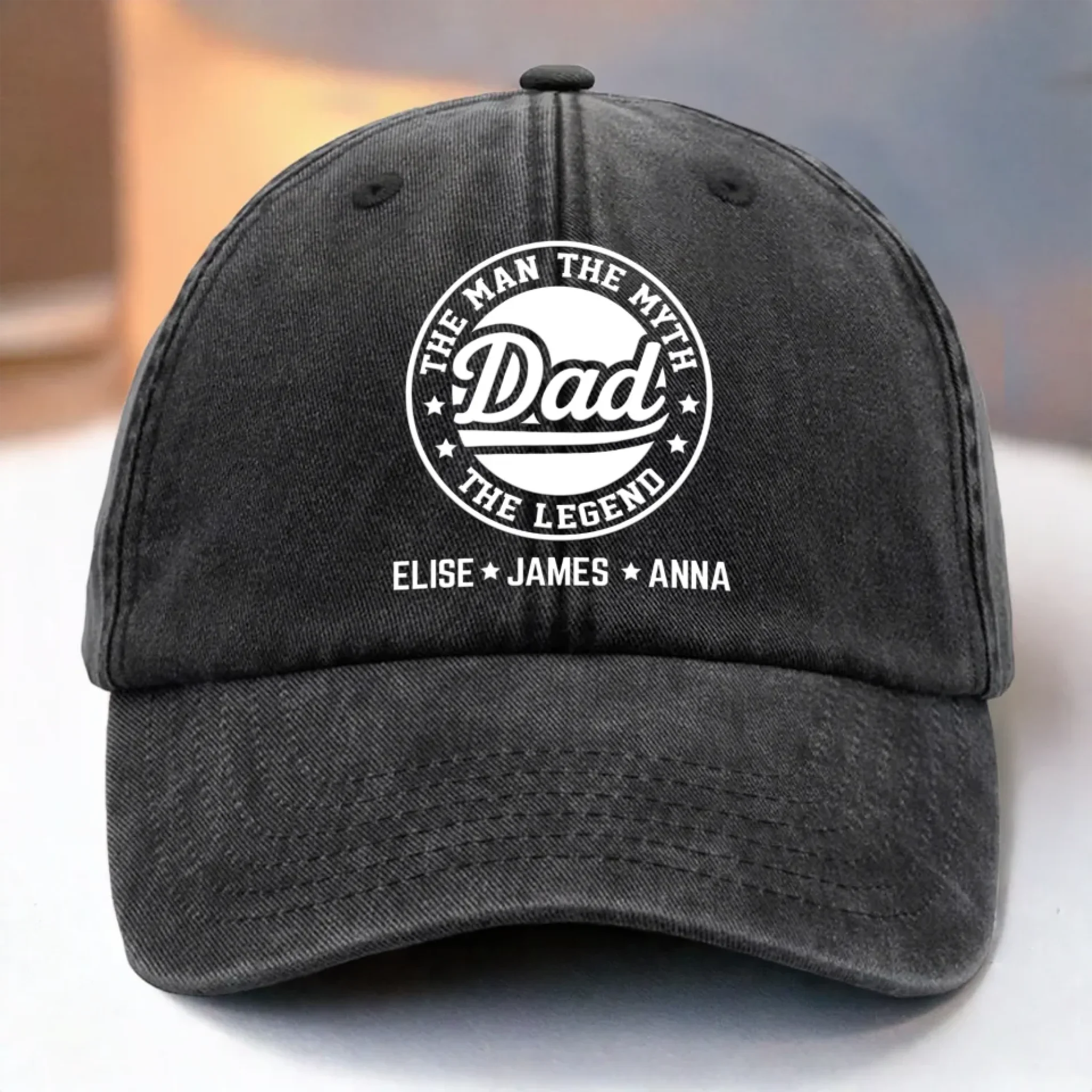 All Hail The Original Legend - Family Personalized Custom Vintage Washed Denim Baseball Cap - Father's Day, Gift For Dad, Grandpa