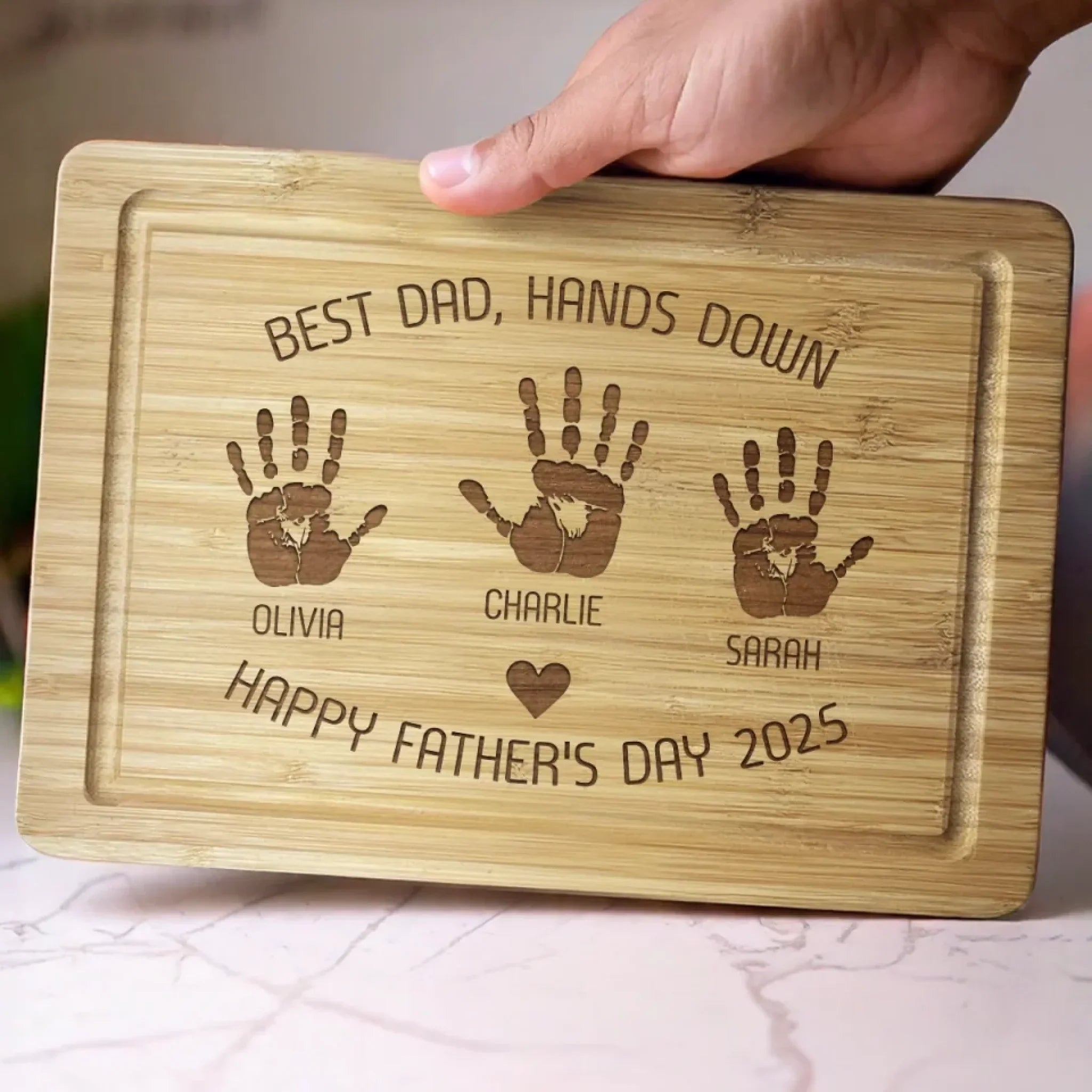 Best Dad, Hands Down - Family Personalized Custom Engraved Wooden Cutting Board - Father's Day, Gift For Dad, Grandpa