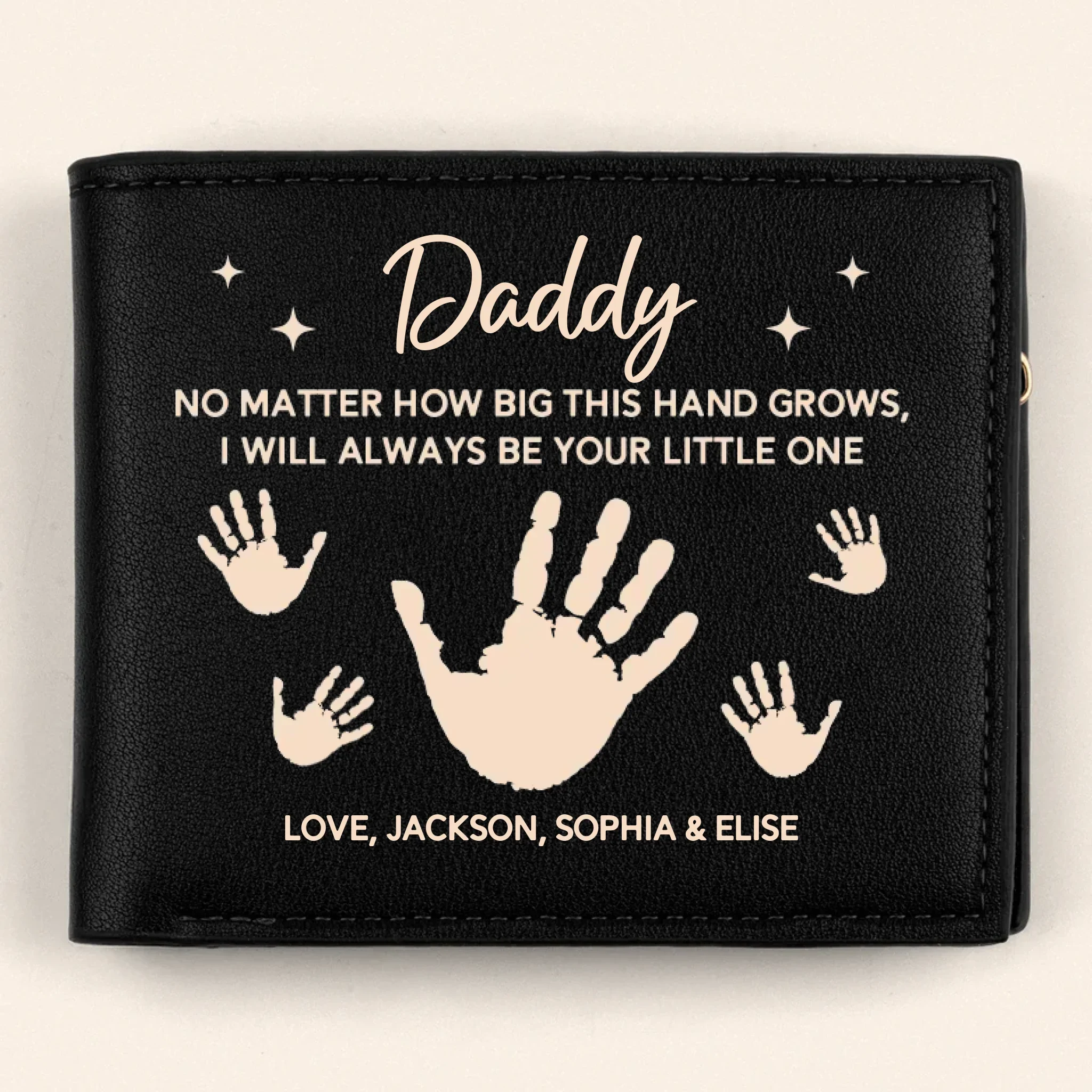 Growing Up, Guided By Your Hands - Family Personalized Custom Double-Sided Printed Leather Wallet - Father's Day, Gift For Dad, Grandpa