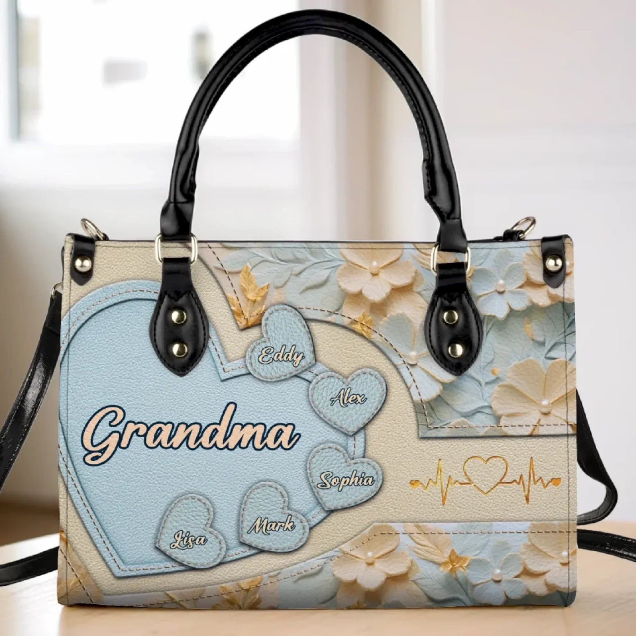 Grandma’s Heart Is Full - Family Personalized Custom Leather Handbag - Mother's Day, Gift For Mom, Grandma
