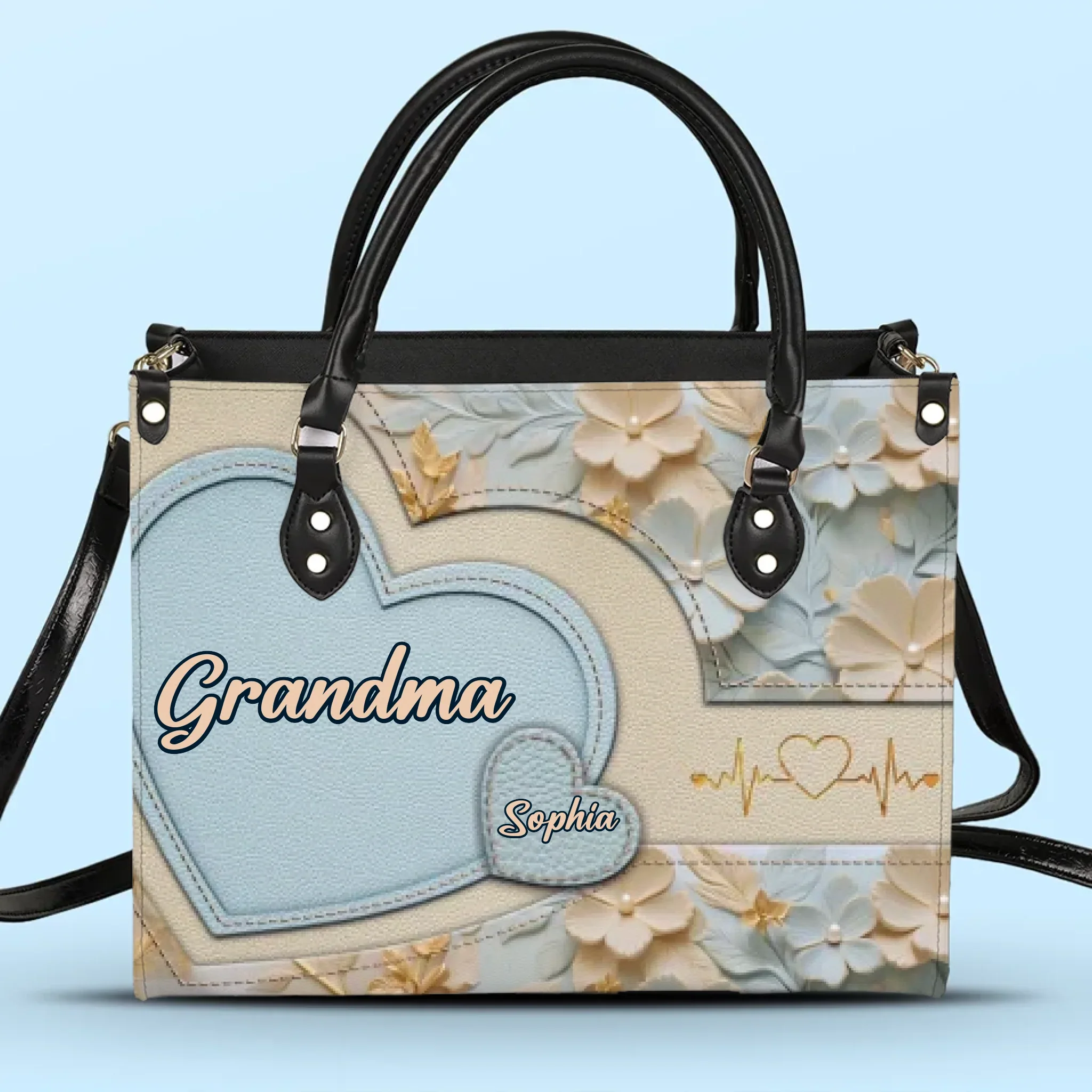 Grandma’s Heart Is Full - Family Personalized Custom Leather Handbag - Mother's Day, Gift For Mom, Grandma