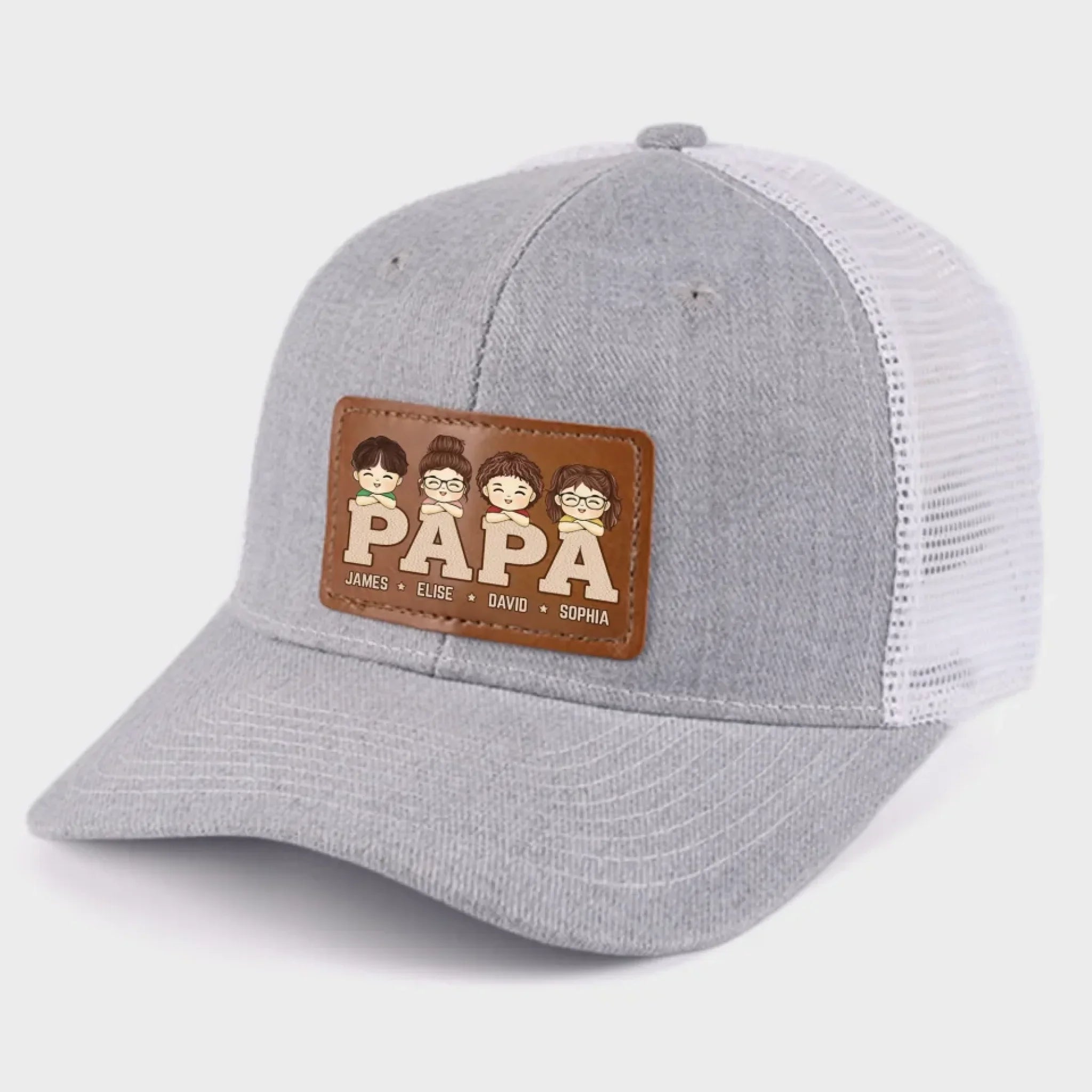 Papa, Loved By His Little Crew - Family Personalized Custom Leather Patch Hat - Father's Day, Gift For Dad, Grandpa