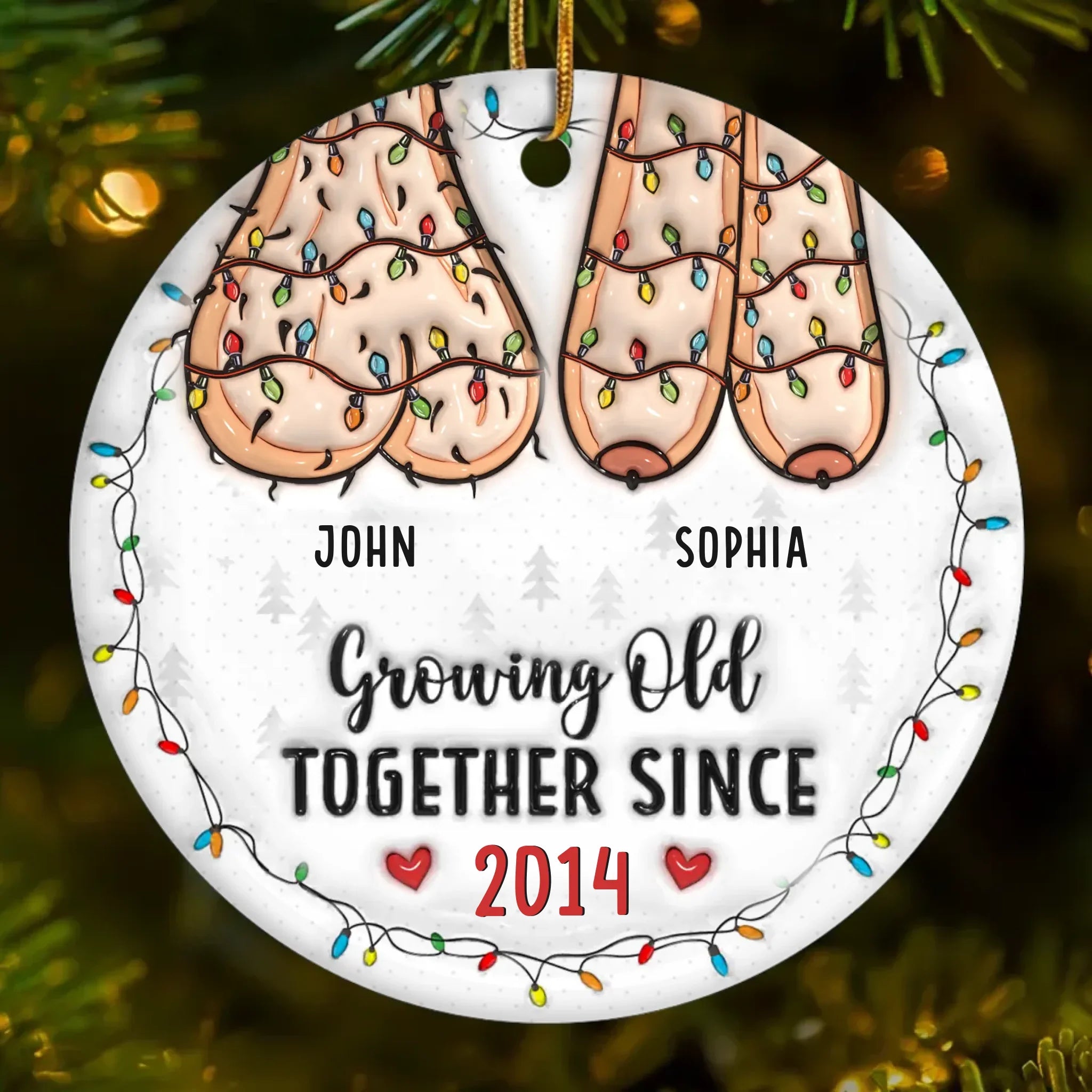 Annoying Each Other And Still Going Strong - Couple Personalized Custom 3D Inflated Effect Printed Ornament - Acrylic, Ceramic Round Shaped - Christmas Gift For Husband Wife, Anniversary