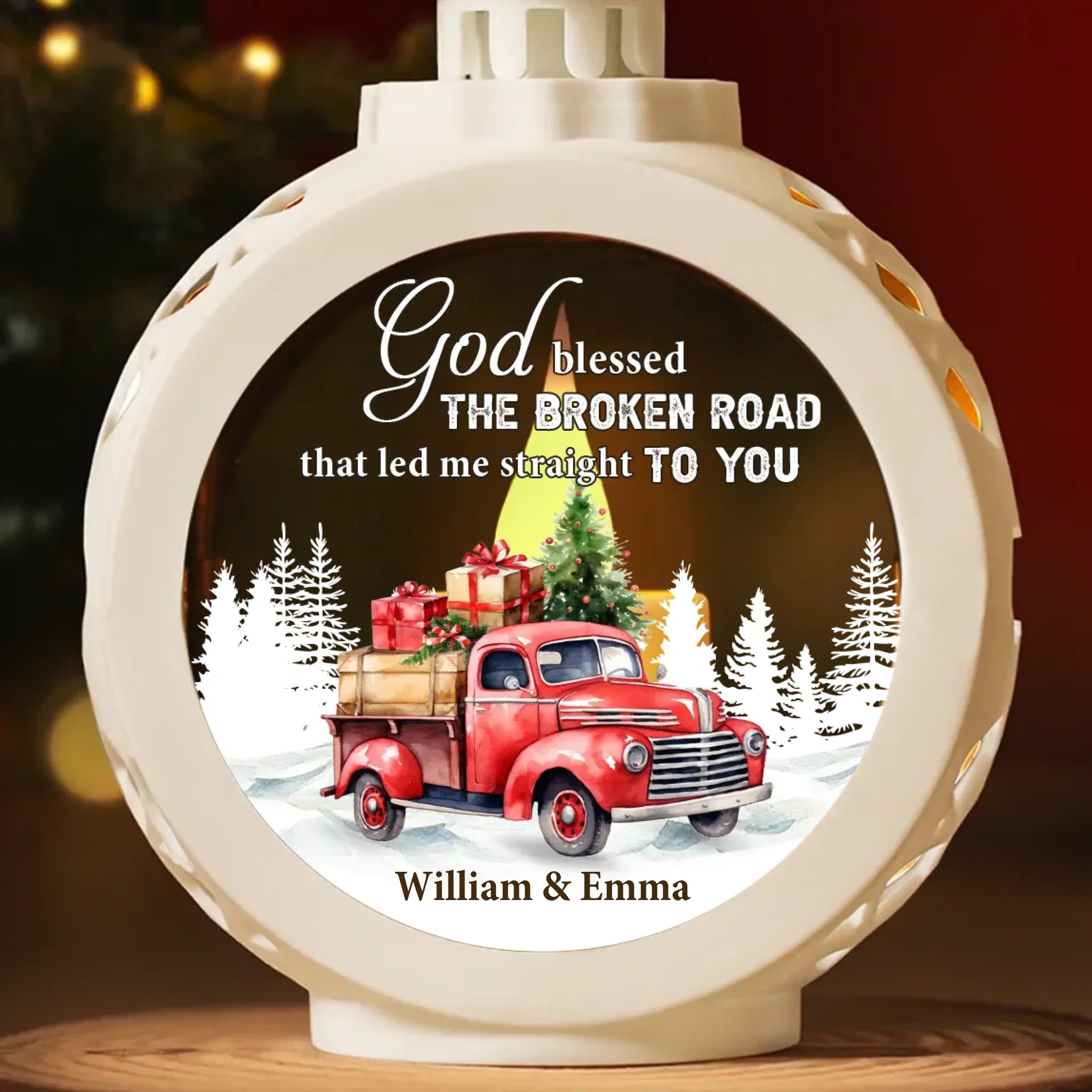 God Blessed The Broken Road That Led Me Straight To You - Couple Personalized Custom Candlelight Lantern Ornament - Christmas Gift For Husband Wife, Anniversary