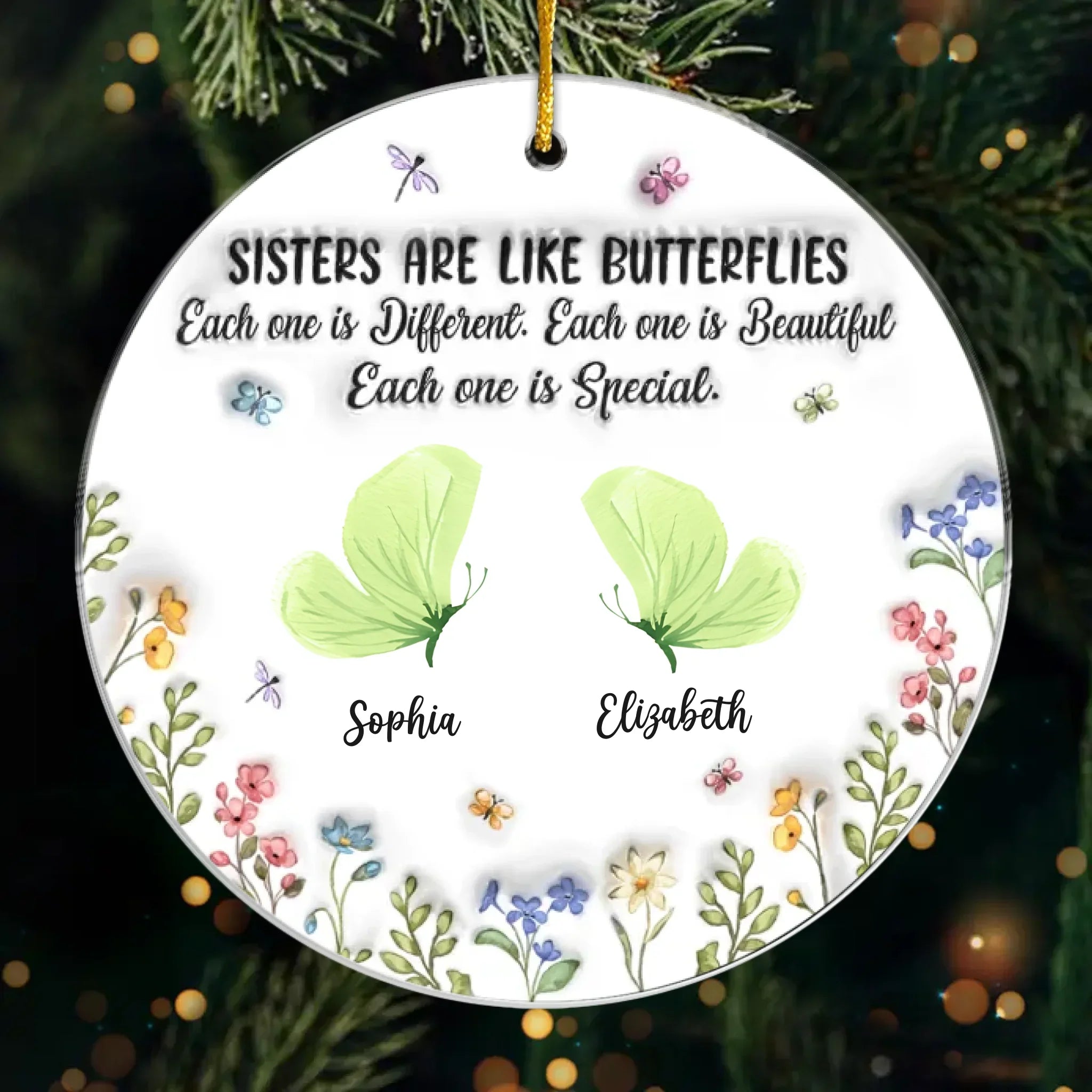 Sisters Are Like Butterflies - Bestie Personalized Custom 3D Inflated Effect Printed Ornament - Ceramic Round Shaped - Christmas Gift For Best Friends, BFF, Sisters