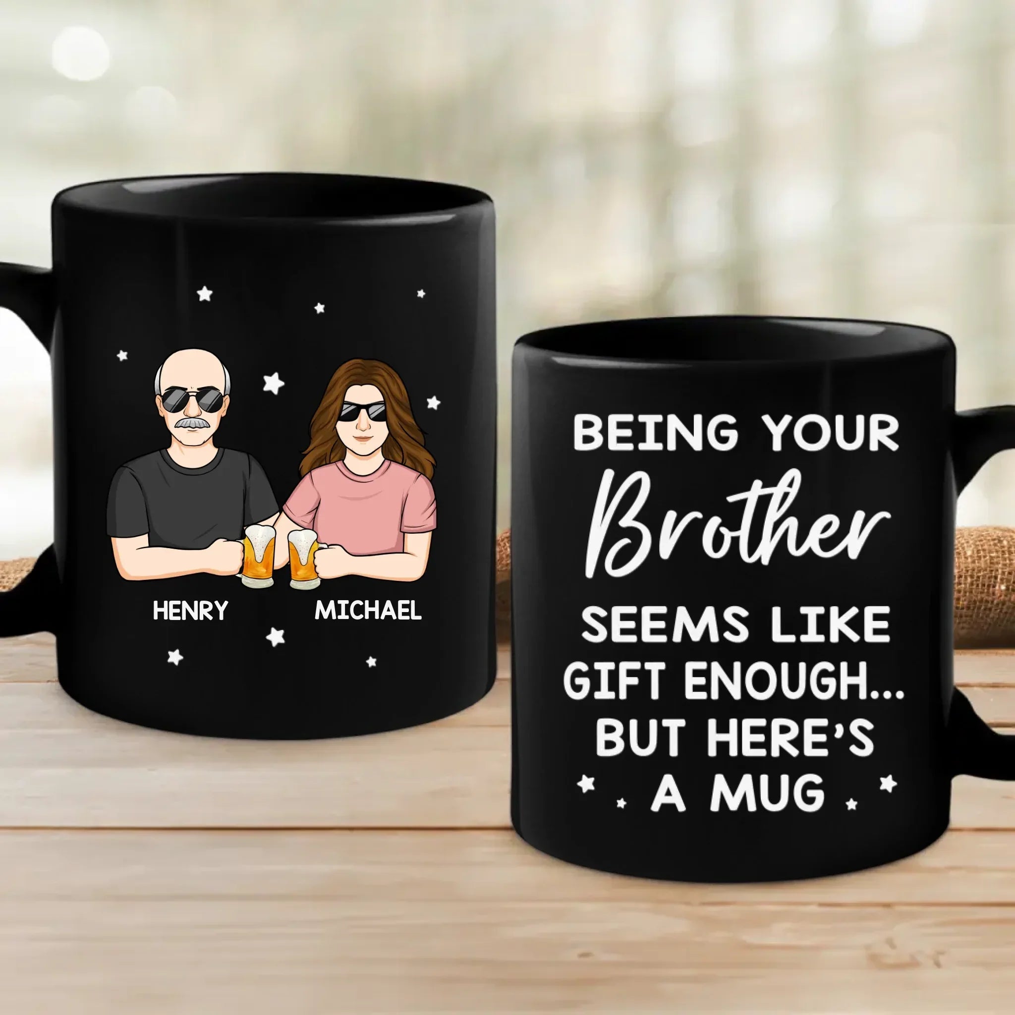 There’s No Buddy Like A Brother - Family Personalized Custom Black Mug - Gift For Family Members