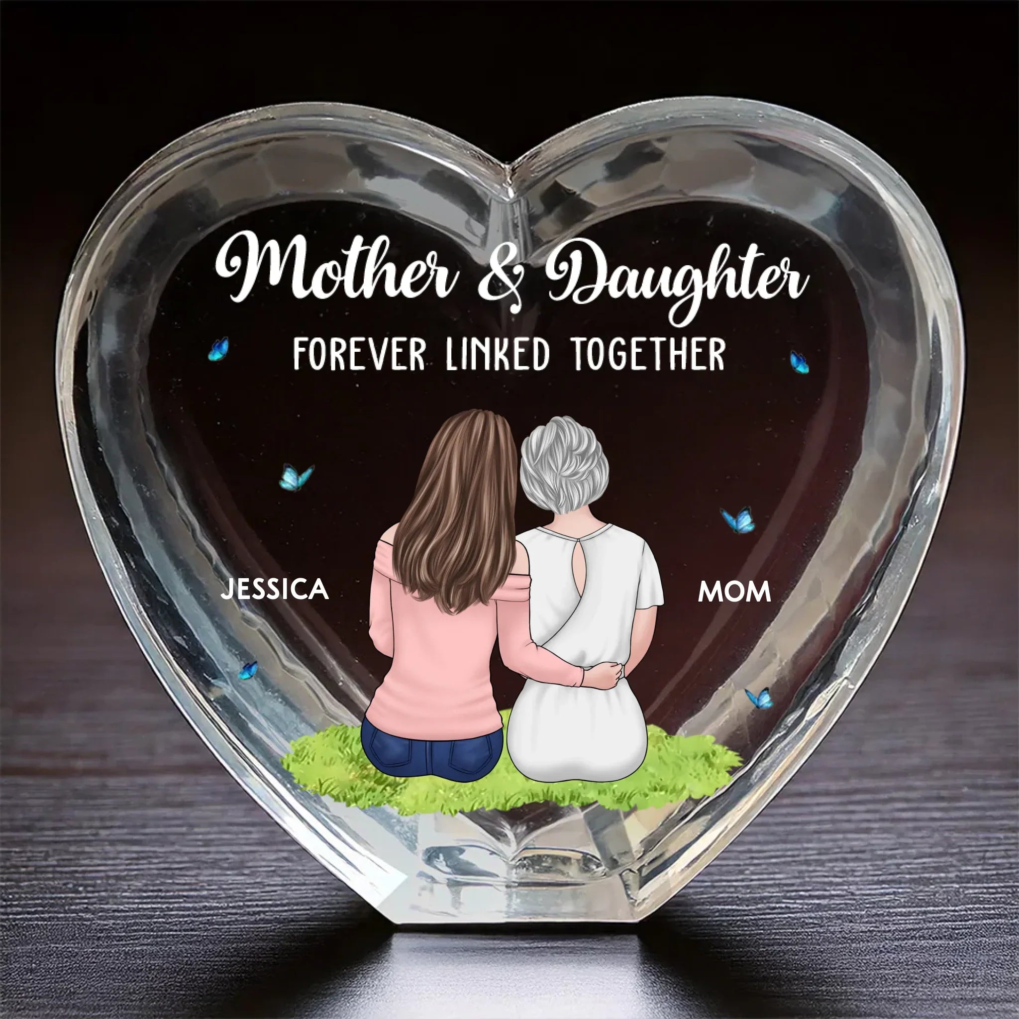 Mother And Daughter Forever Linked Together - Family Personalized Custom 3D Crystal Heart Shaped - Mother's Day, Gift For Mom