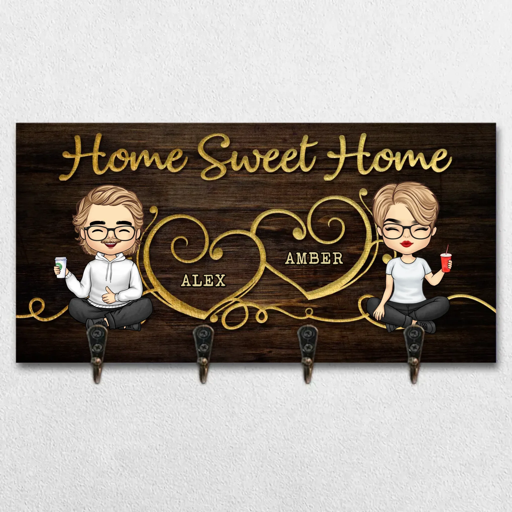 Home Is Where The Heart Is - Family Personalized Custom Home Decor Key Hanger, Key Holder - House Warming Gift For Family Members, Pet Owners, Pet Lovers