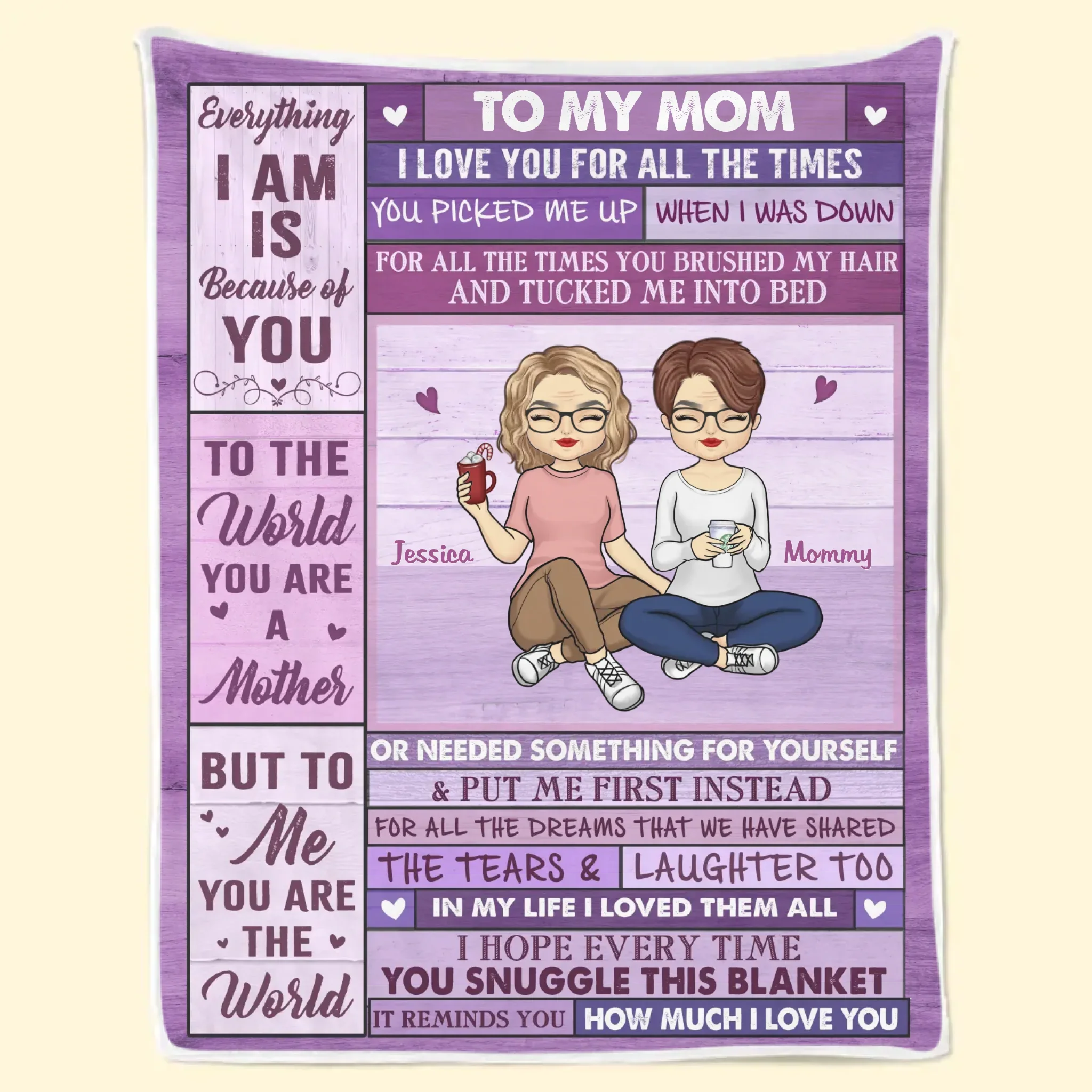 To Me, You're The World - Family Personalized Custom Blanket - Mother's Day, Gift For Mom, Grandma