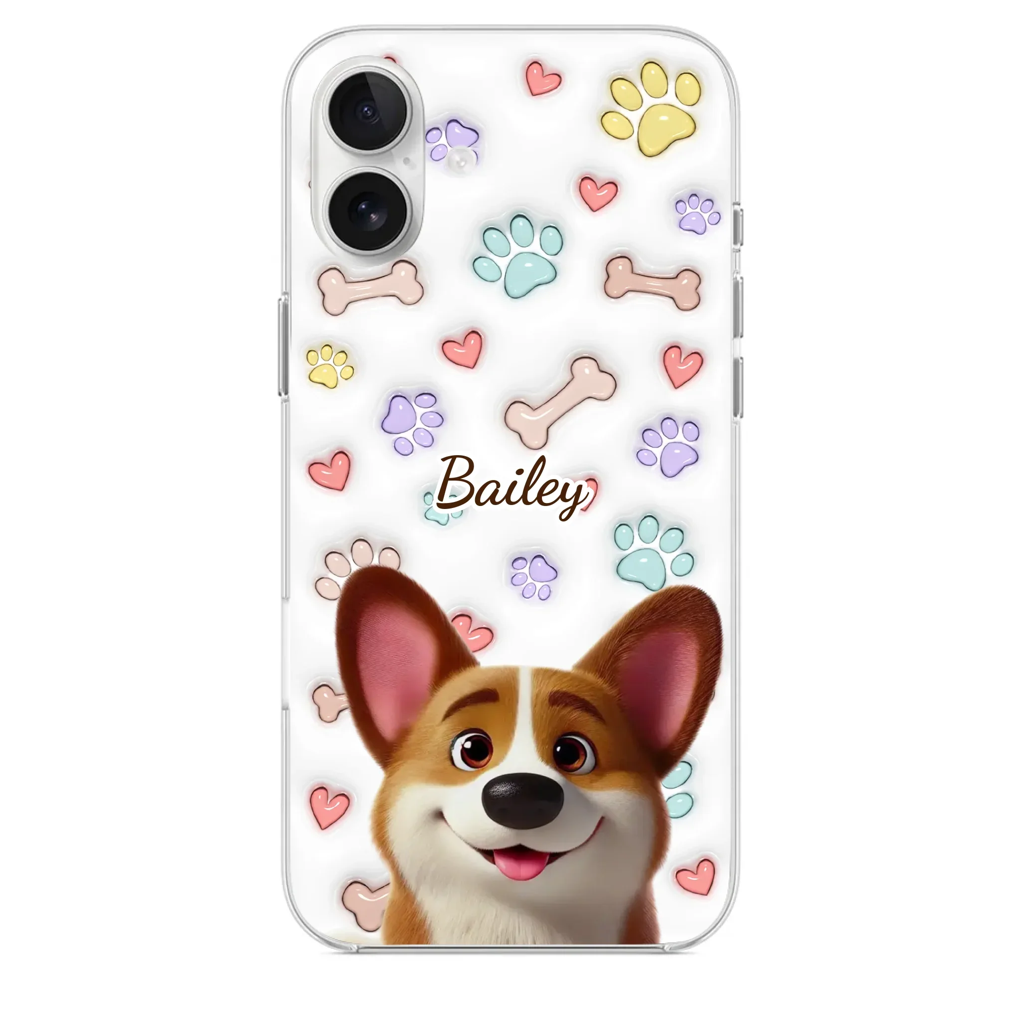 Four Paws, One Heart - Dog Personalized Custom 3D Inflated Effect Printed Clear Phone Case - Gift For Pet Owners, Pet Lovers