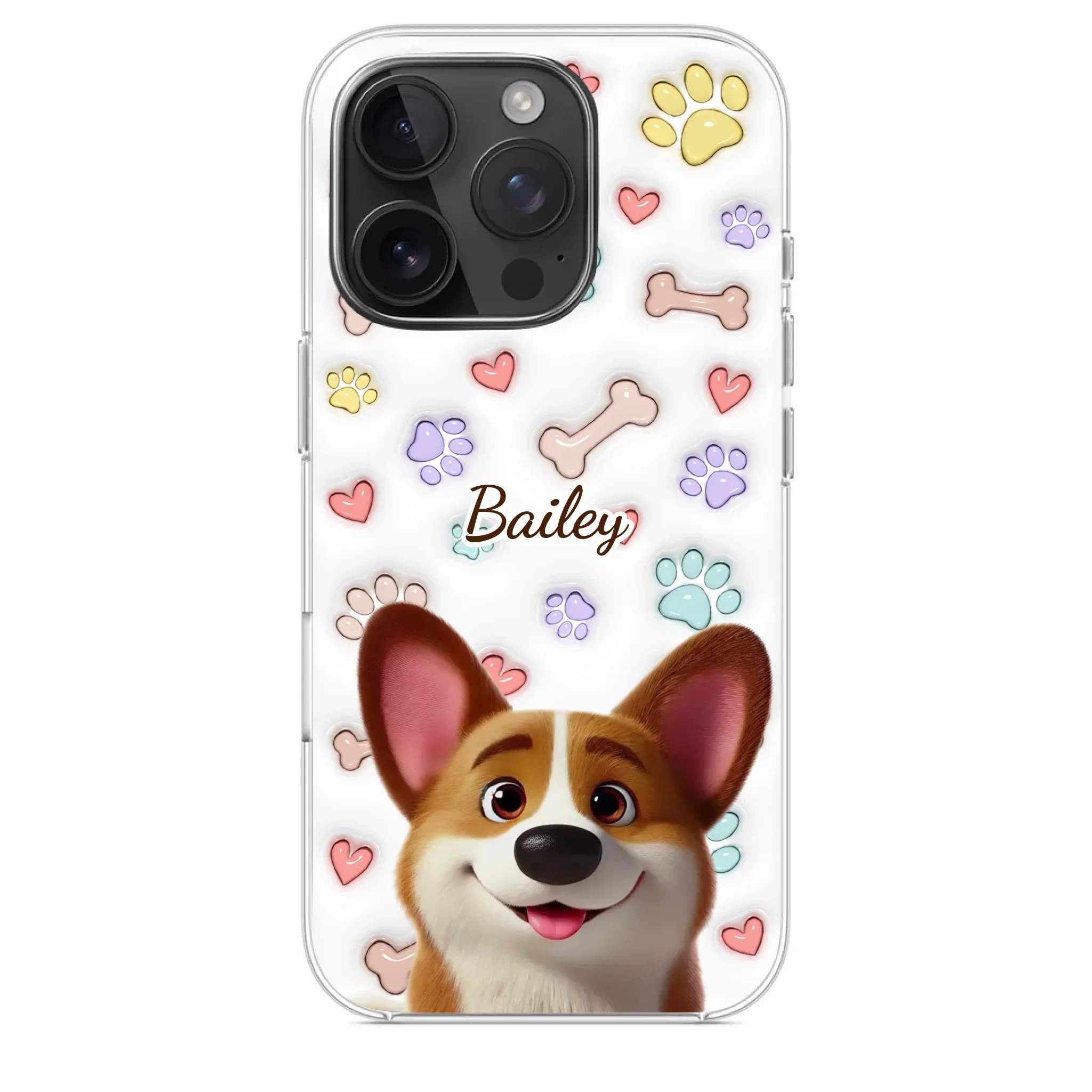 Four Paws, One Heart - Dog Personalized Custom 3D Inflated Effect Printed Clear Phone Case - Gift For Pet Owners, Pet Lovers
