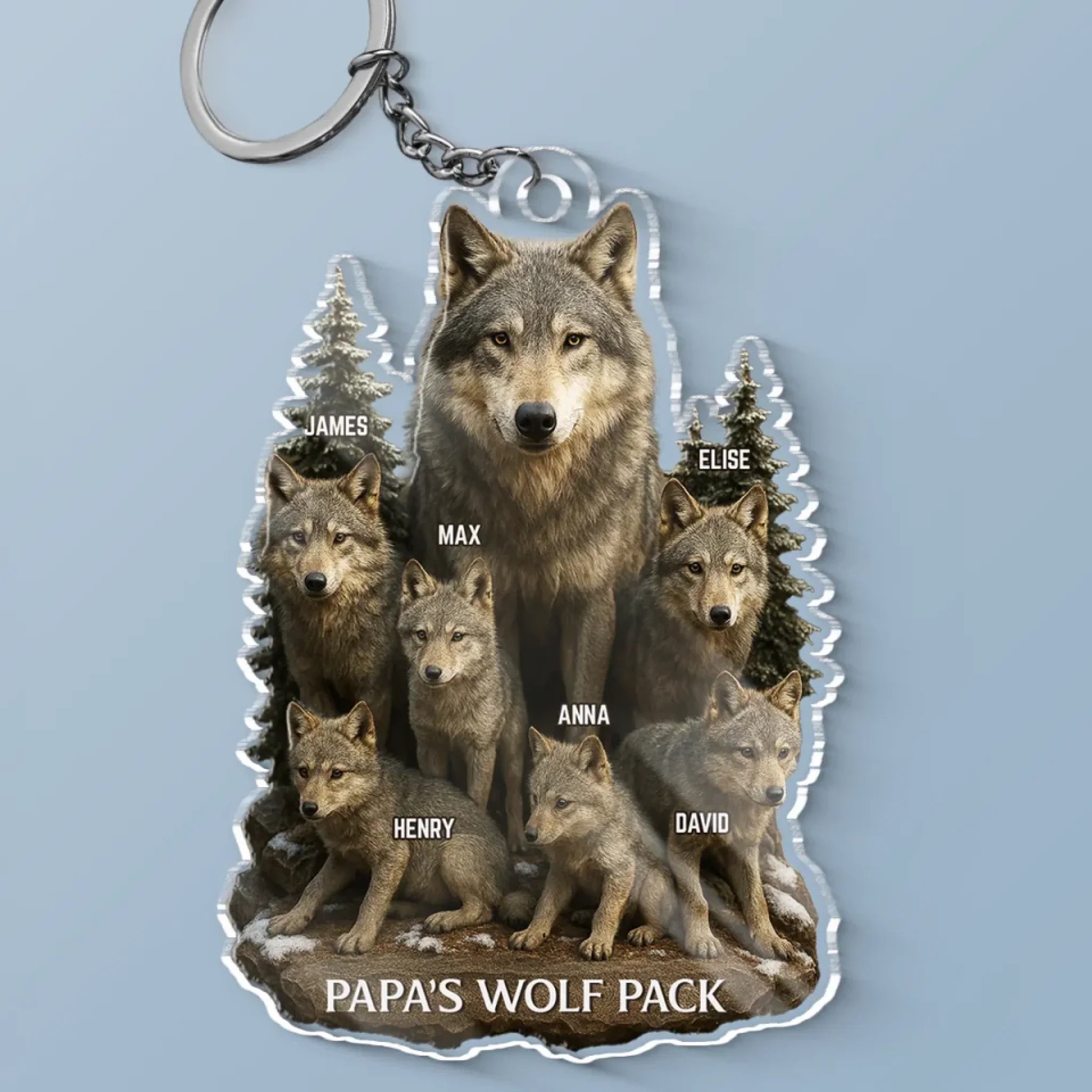 Wolf By Nature, Dad By Heart - Family Personalized Custom Shaped Acrylic Keychain - Father's Day, Gift For Dad, Grandpa