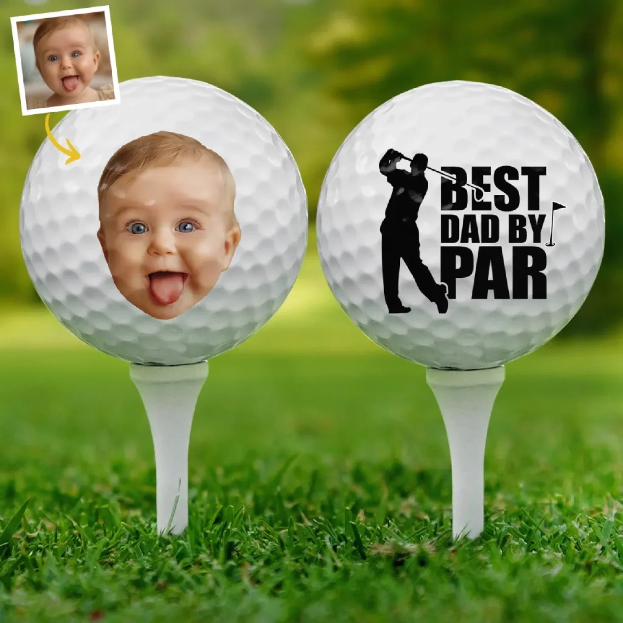 Custom Photo Swinging Into Fatherhood - Family Personalized Custom Golf Ball - Father's Day, Gift For Sport Lovers, Sport Players, Dad, Grandpa