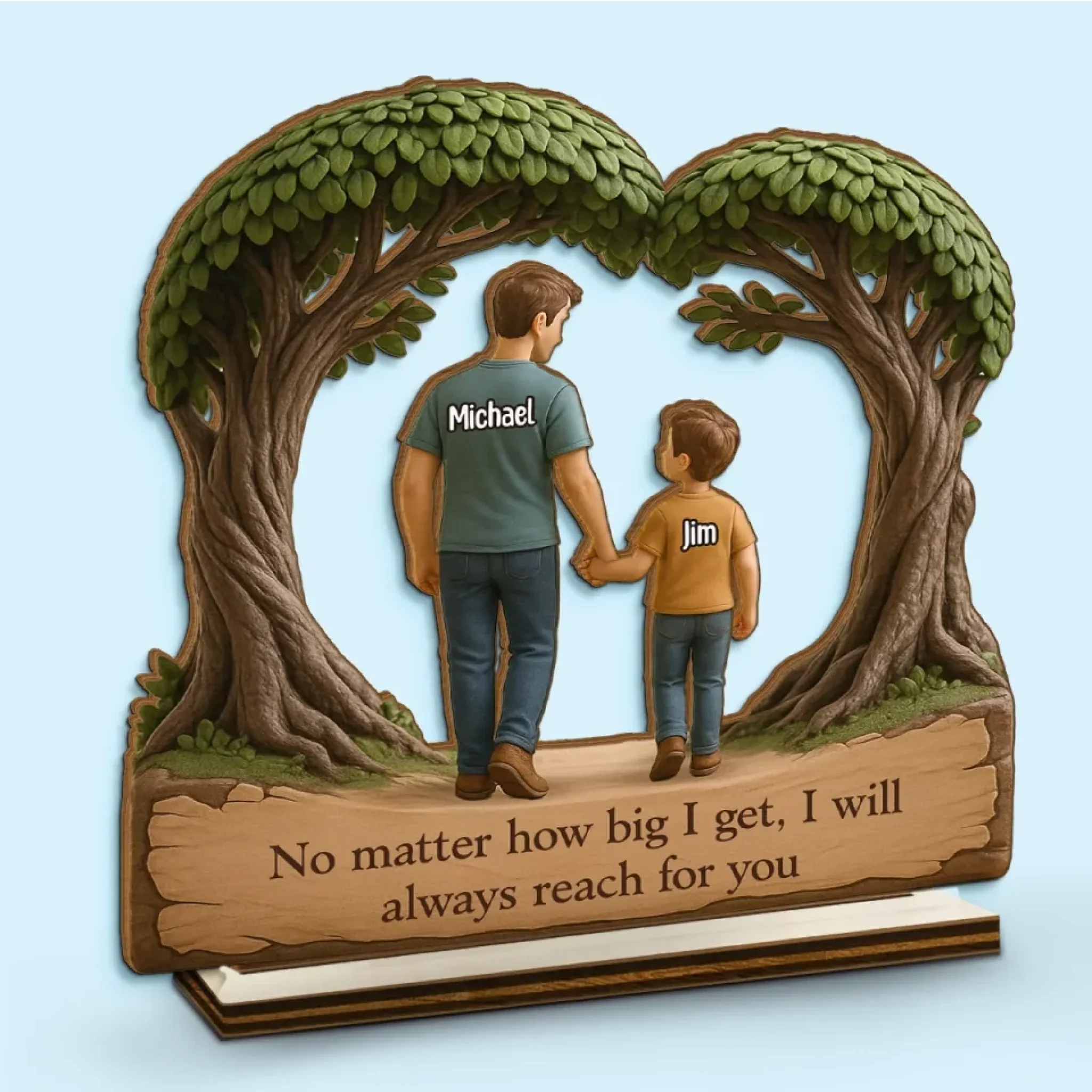 Still Growing, Still Holding On - Family Personalized Custom Shaped 2-Layered Wooden Plaque With Flat Stand - Father's Day, House Warming Gift For Dad, Grandpa