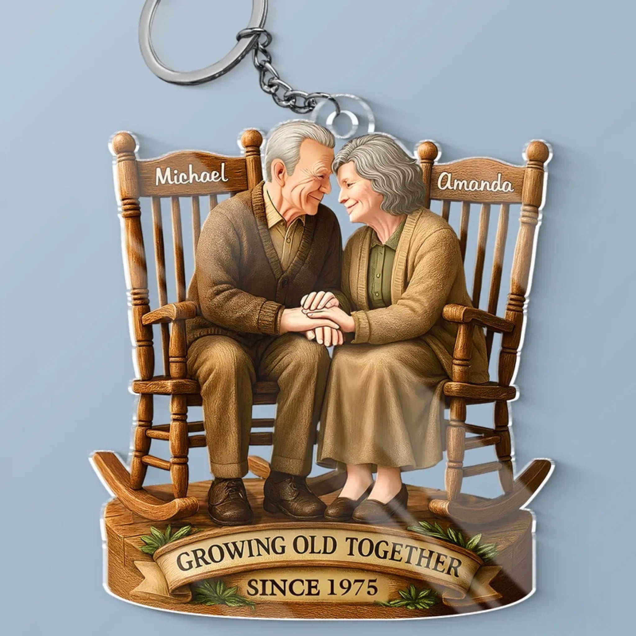 With You, Every Year Is Golden - Couple Personalized Custom Shaped Acrylic Keychain - Gift For Husband Wife, Anniversary