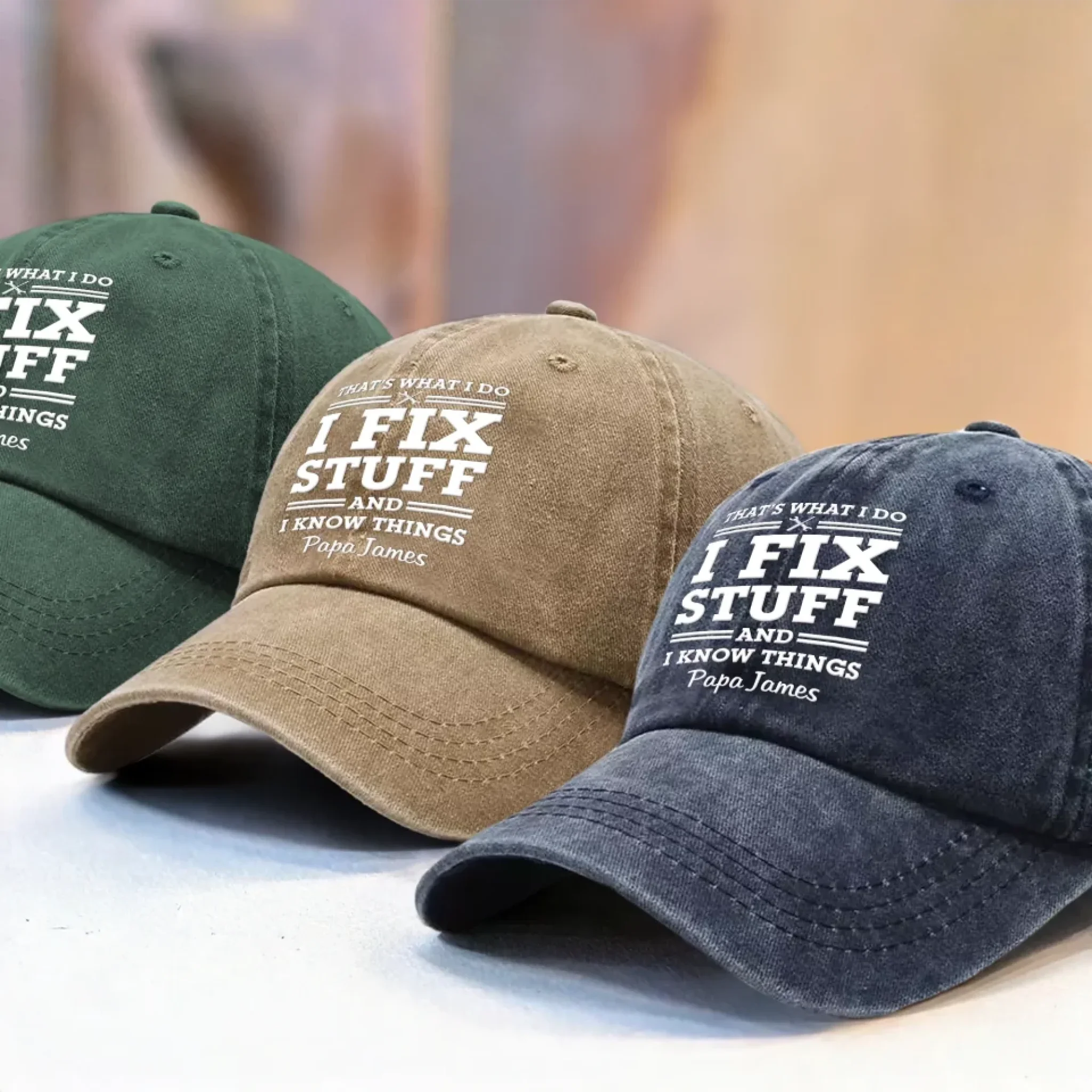 Papa Knows, Papa Fixes - Family Personalized Custom Vintage Washed Denim Baseball Cap - Father's Day, Gift For Dad, Grandpa