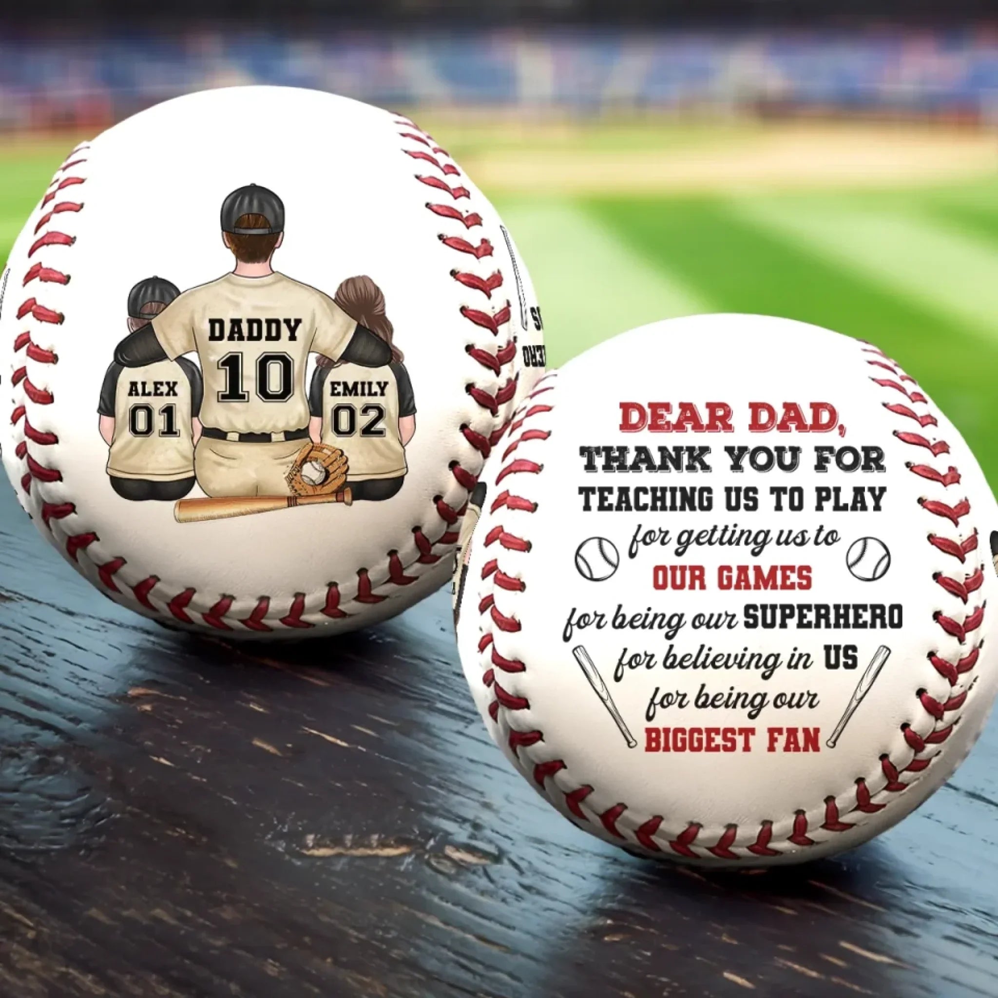Always Our Number One Fan, Forever Our Hero - Family Personalized Custom Leather Baseball - Father's Day, Gift For Dad, Sport Lovers, Sport Players