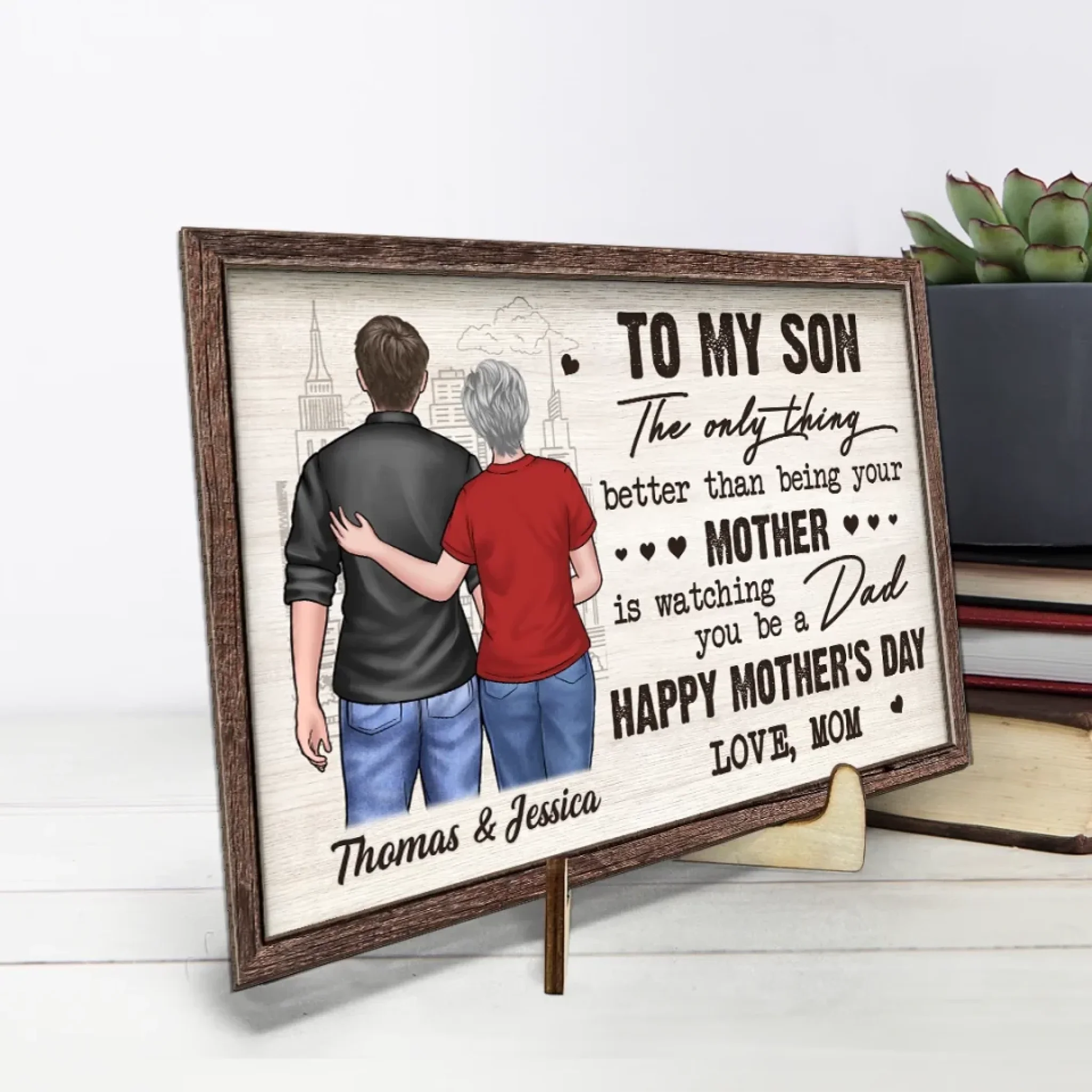To My Son, With Pride And Love - Family Personalized Custom 2-Layered Wooden Plaque With Stand - Father's Day, Mother's Day, Gift For Son