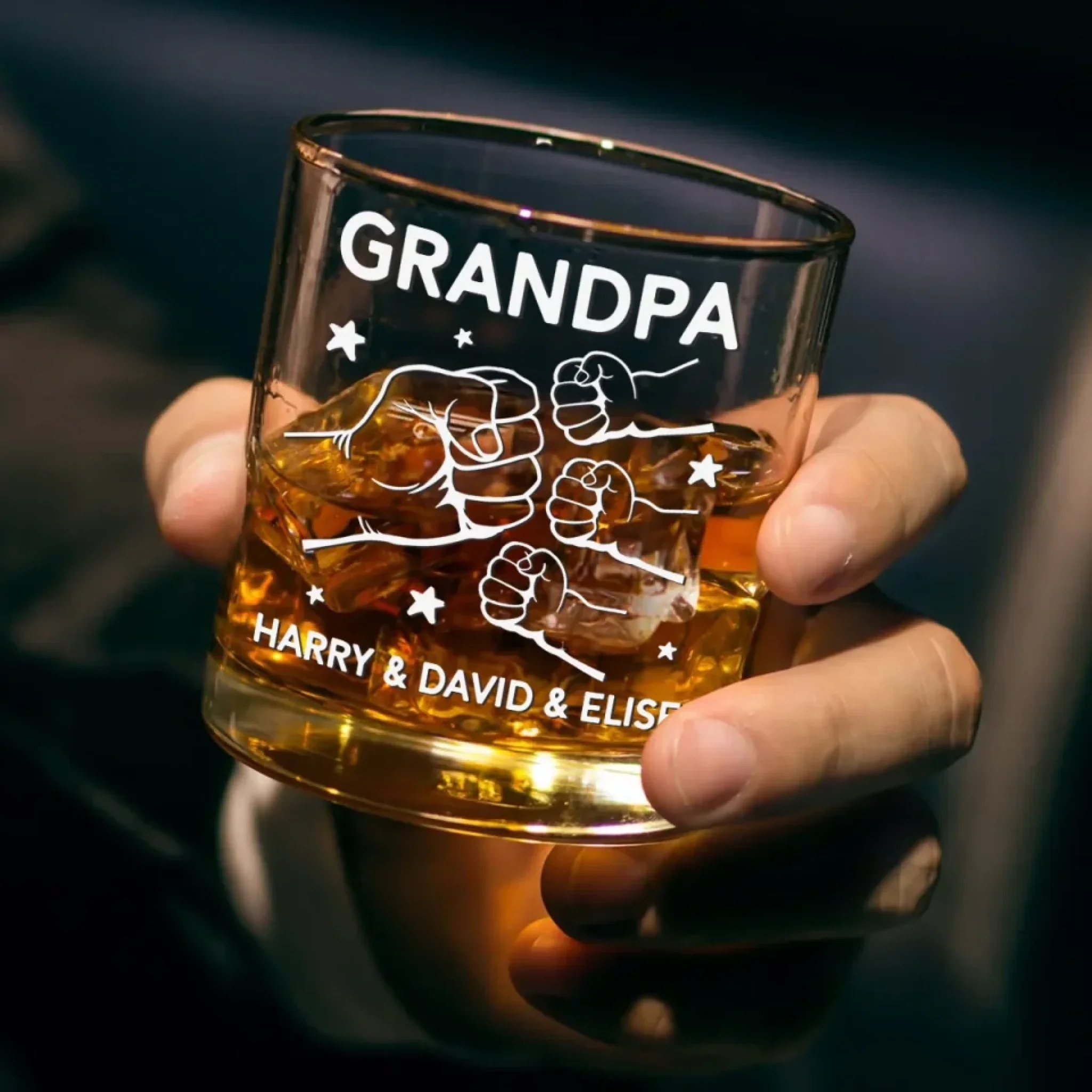 Fist Bumps And Good Times - Family Personalized Custom Whiskey Glass - Father's Day, Gift For Dad, Grandpa