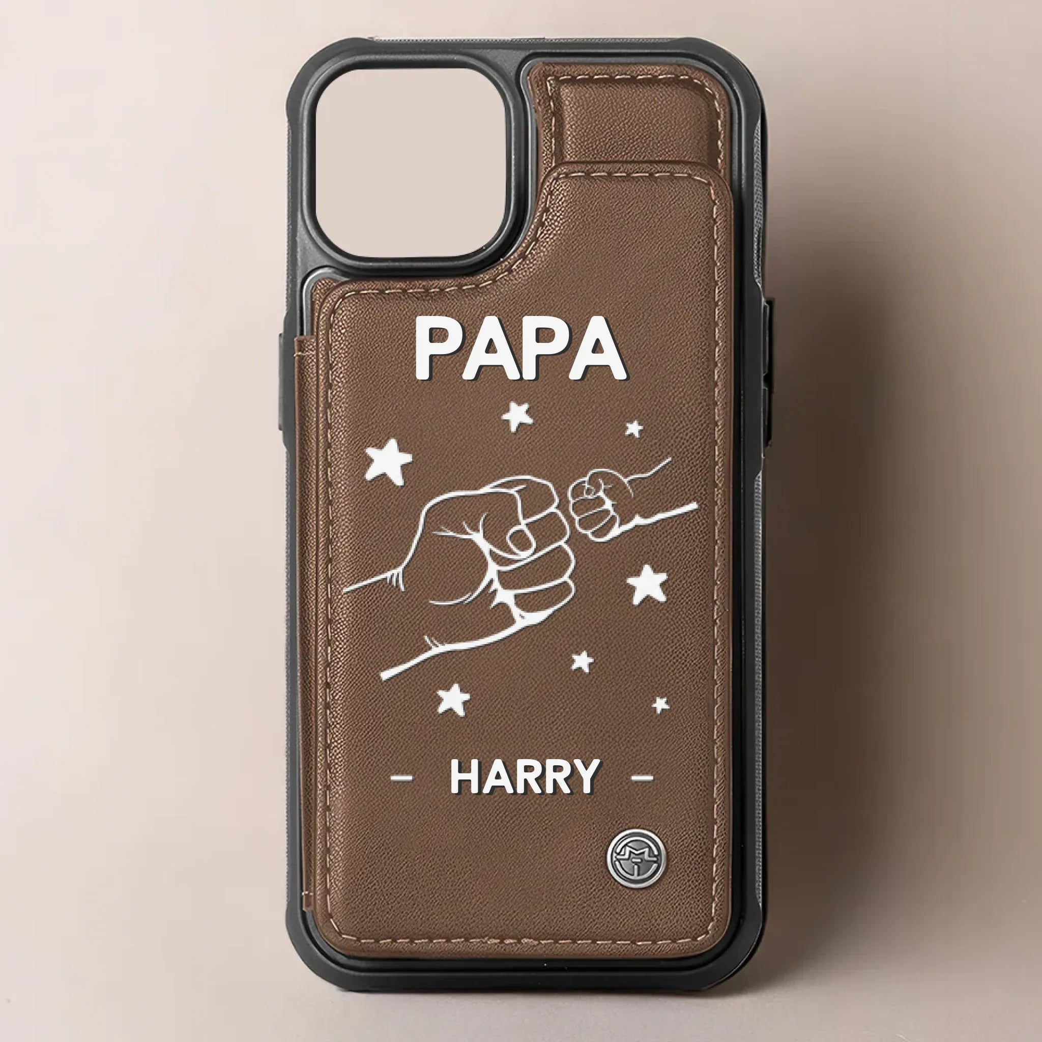 Dad Life Powered By Love - Family Personalized Custom Leather Flip Wallet Phone Case - Father's Day, Gift For Dad, Grandpa